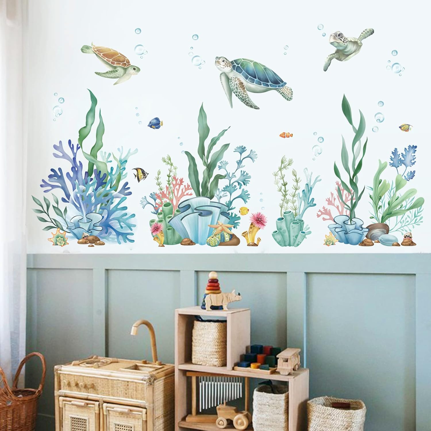Wondever Ocean Seaweed Grass Wall Sticker Turtle Decal