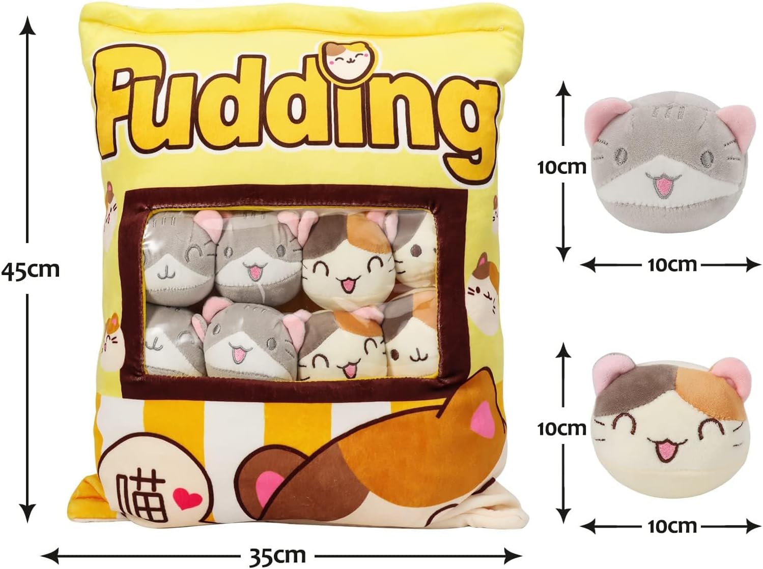 Cute Plush Pillow with 8 Fluffy Cat Toys