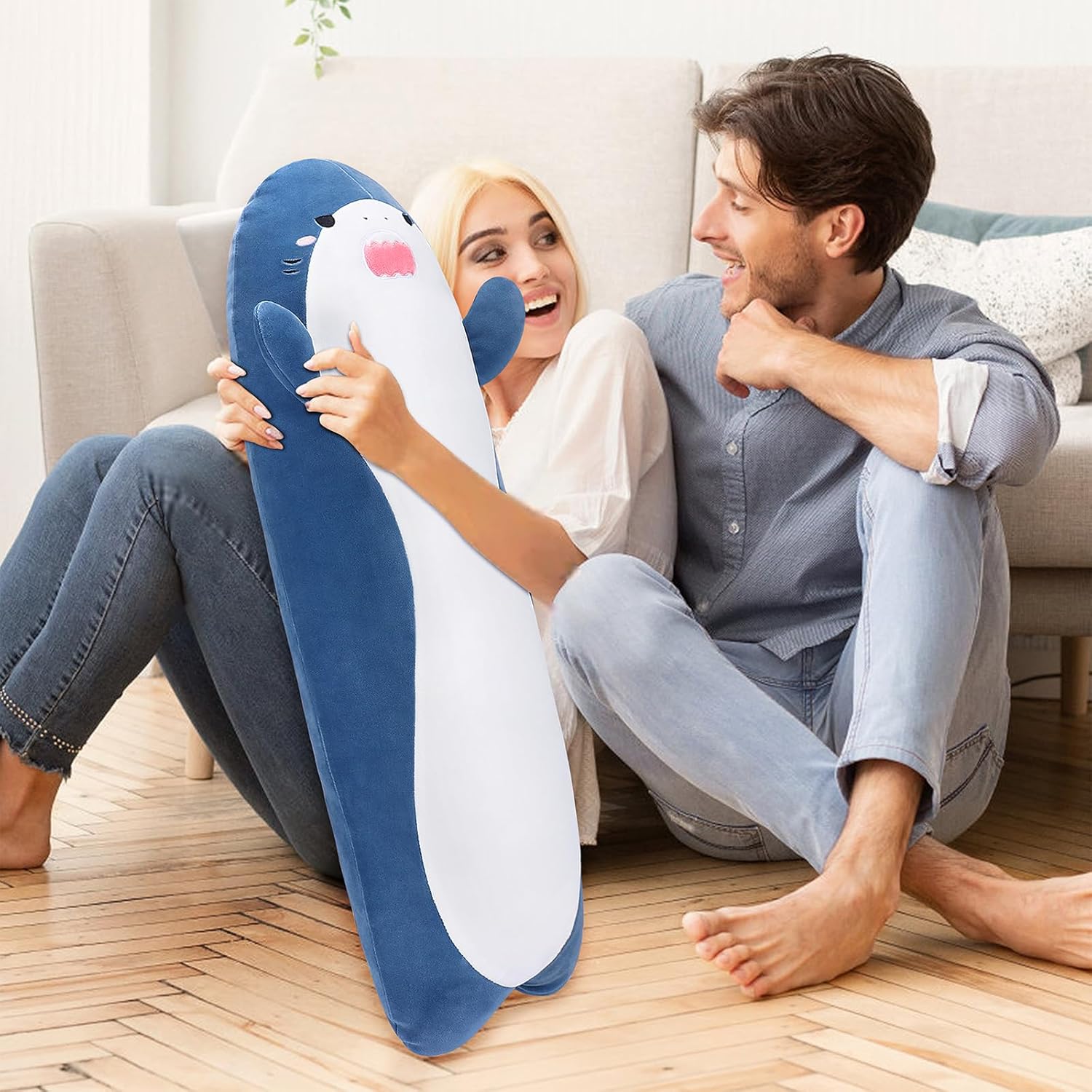 Cute Blue Shark Plush Pillow for Hugging