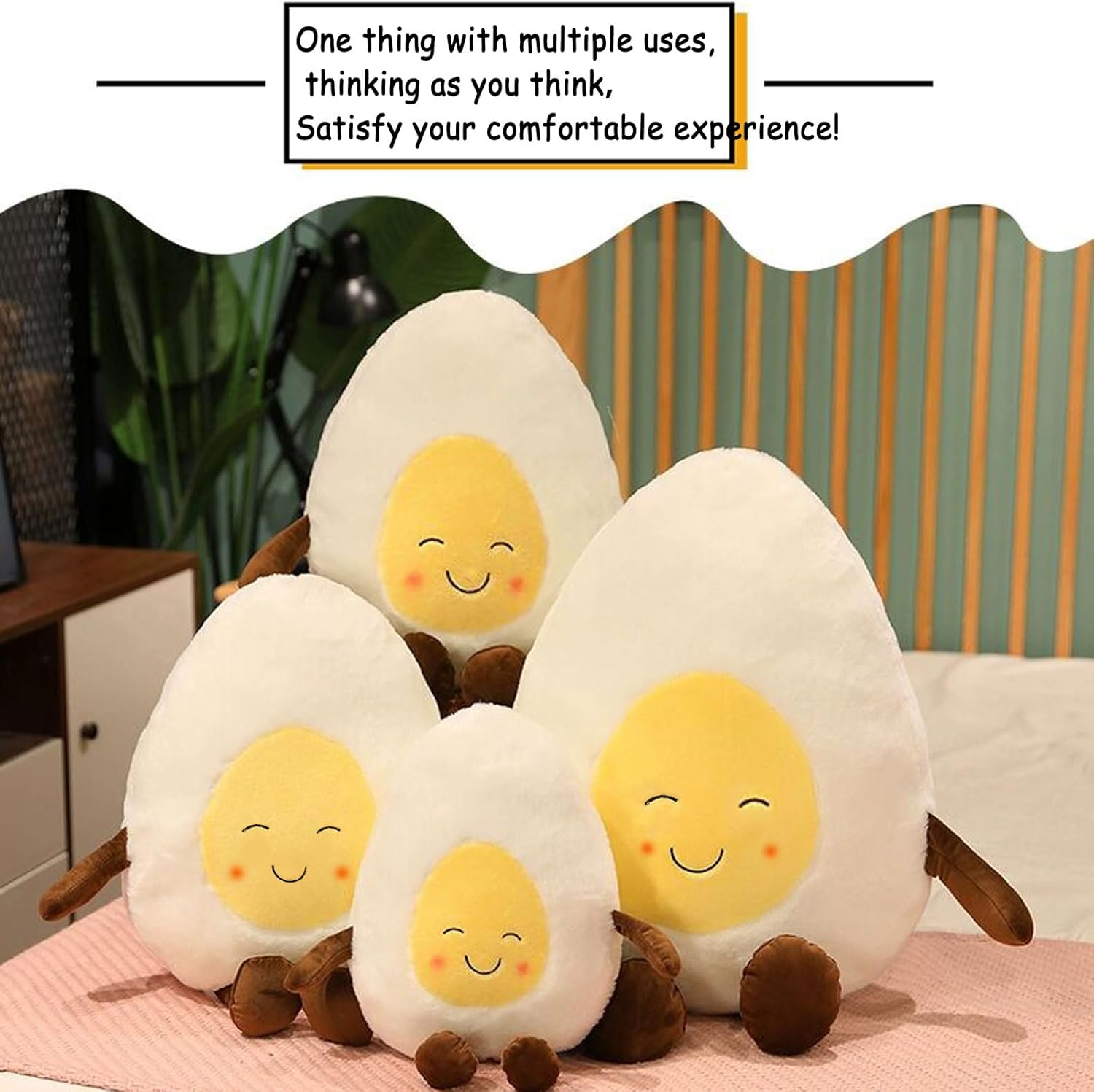 Smiling Poached Eggs Plush Pillow - Soft and Cute