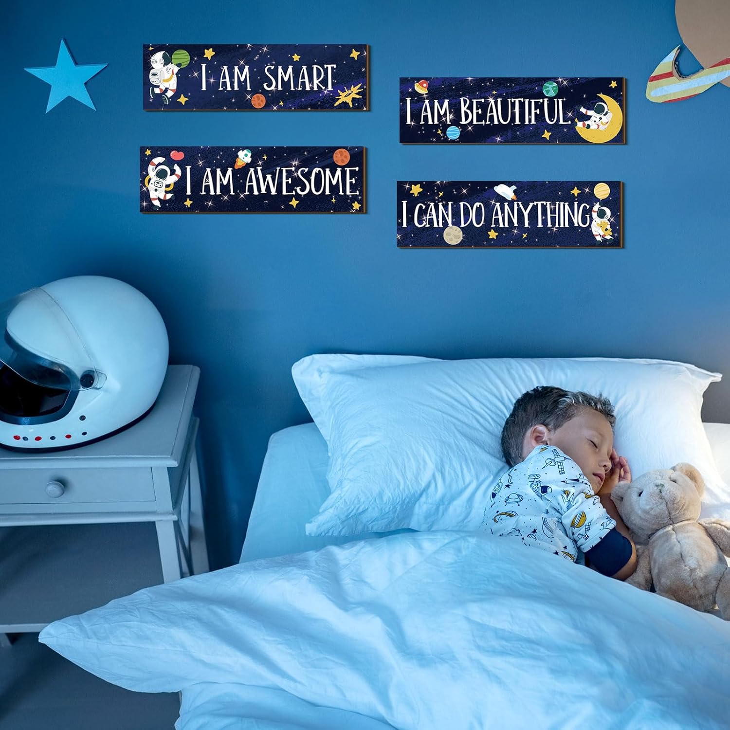 Yookeer 4 Pcs Space Wall Decor for Kids Bedroom