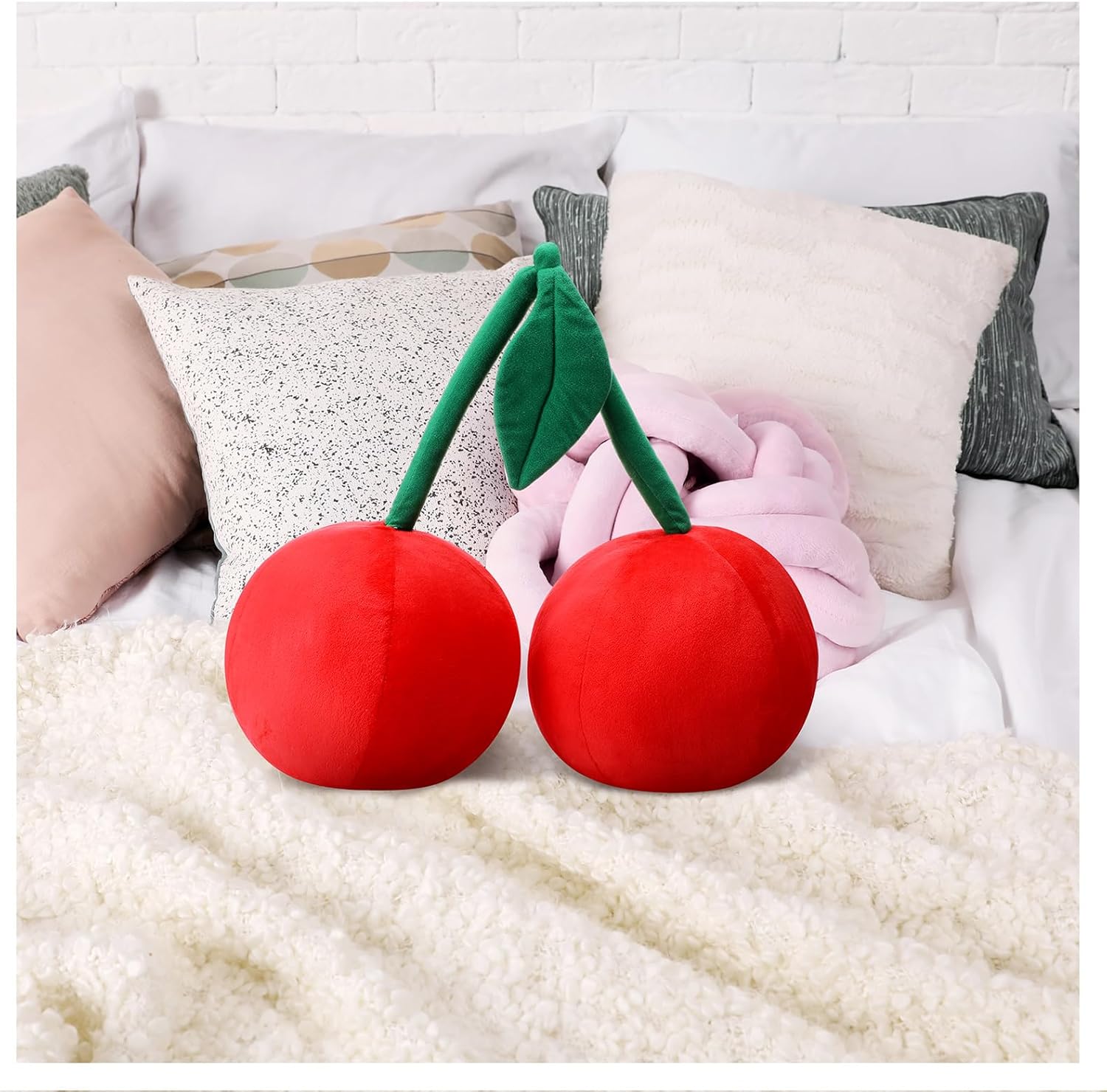 Cute Cherry Plush Pillow for Home Decor