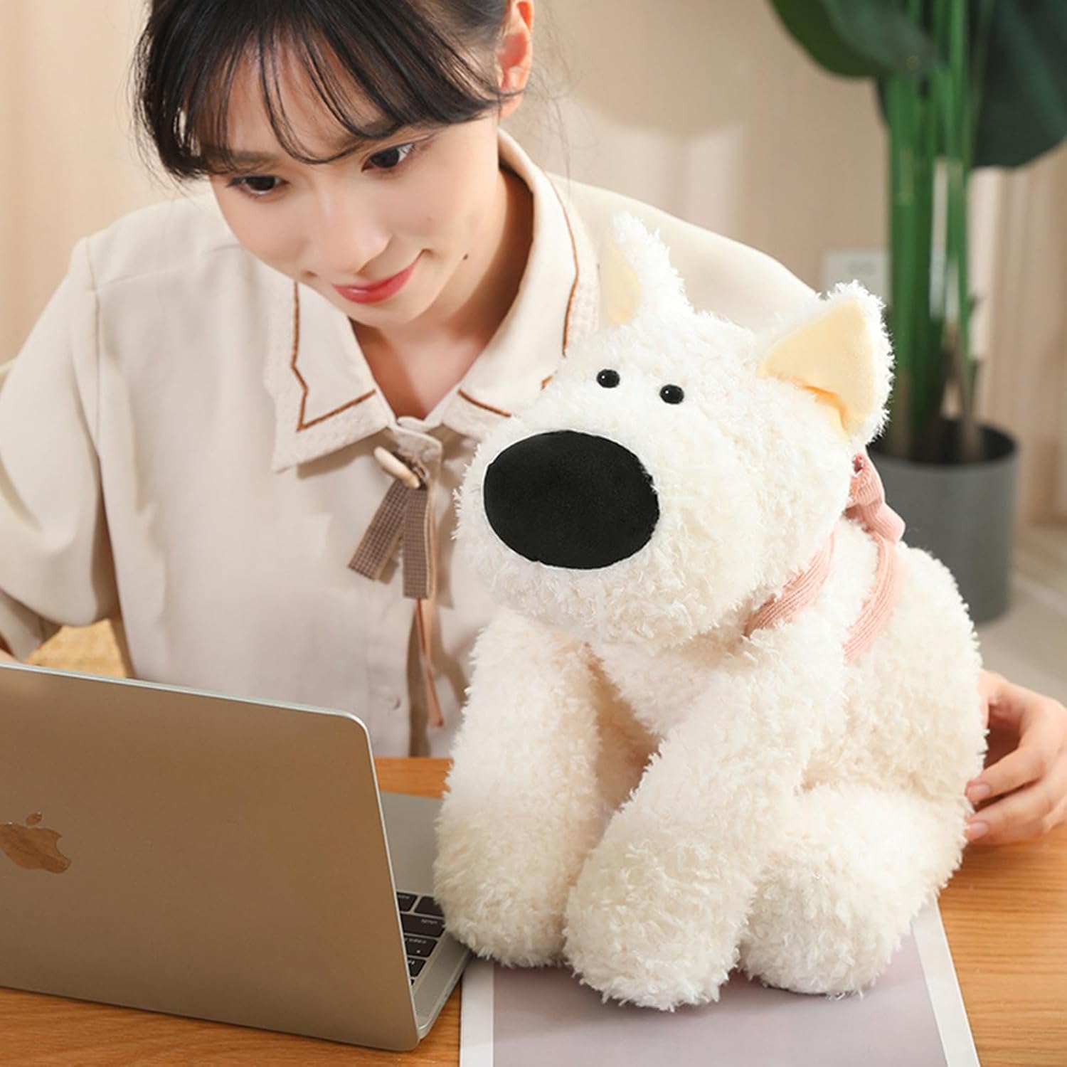 PEACH CAT West Highland White Terrier Plush Pillow with Backpack
