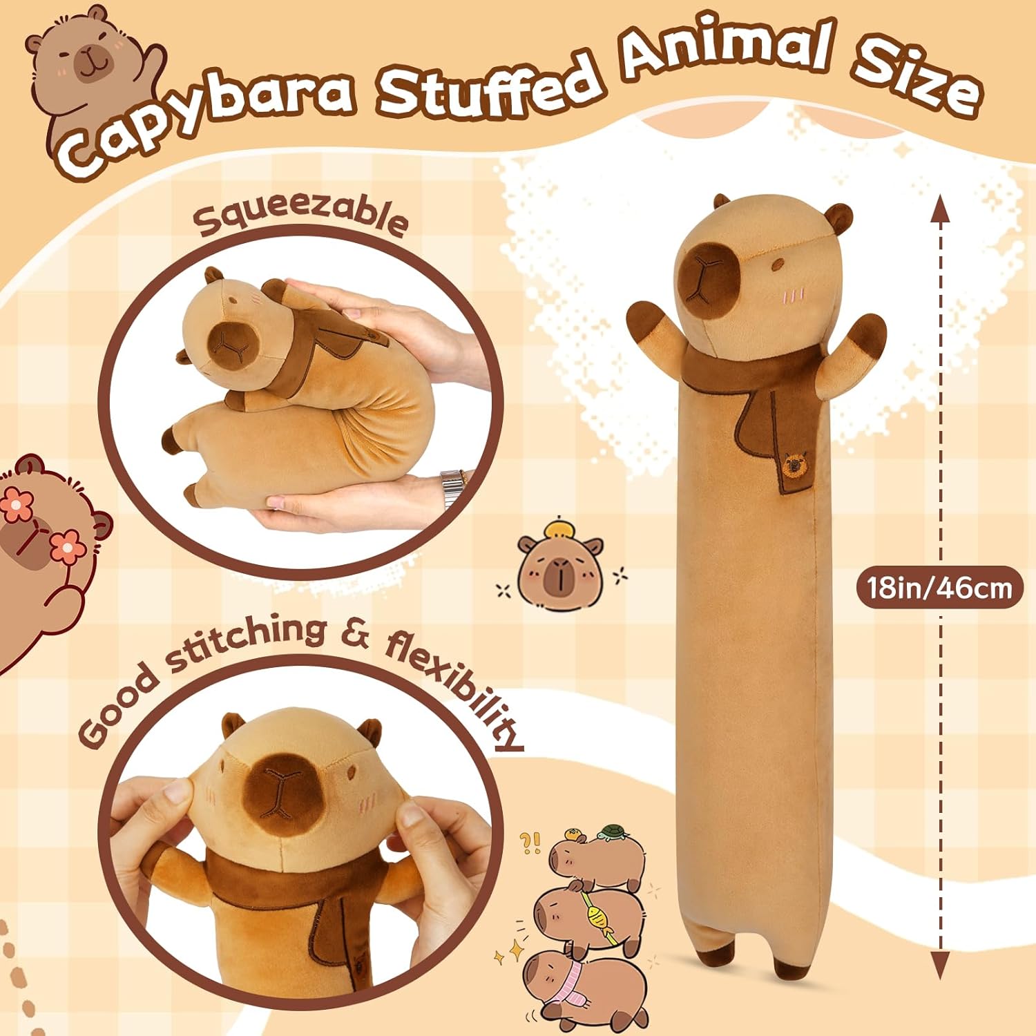 JEROKUMI 18inch Capybara Plush Pillow