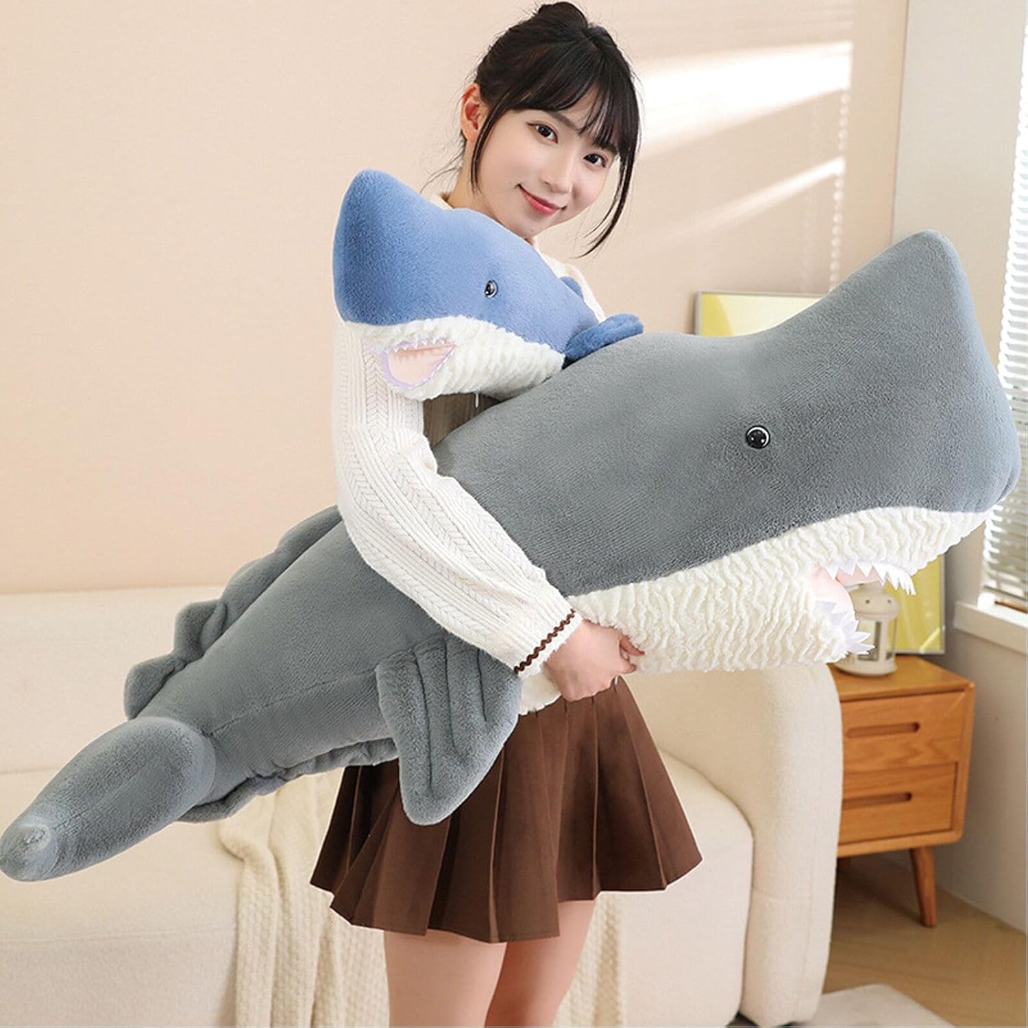 Whale Shark Plush Pillow Toy - 44 Inch Gray