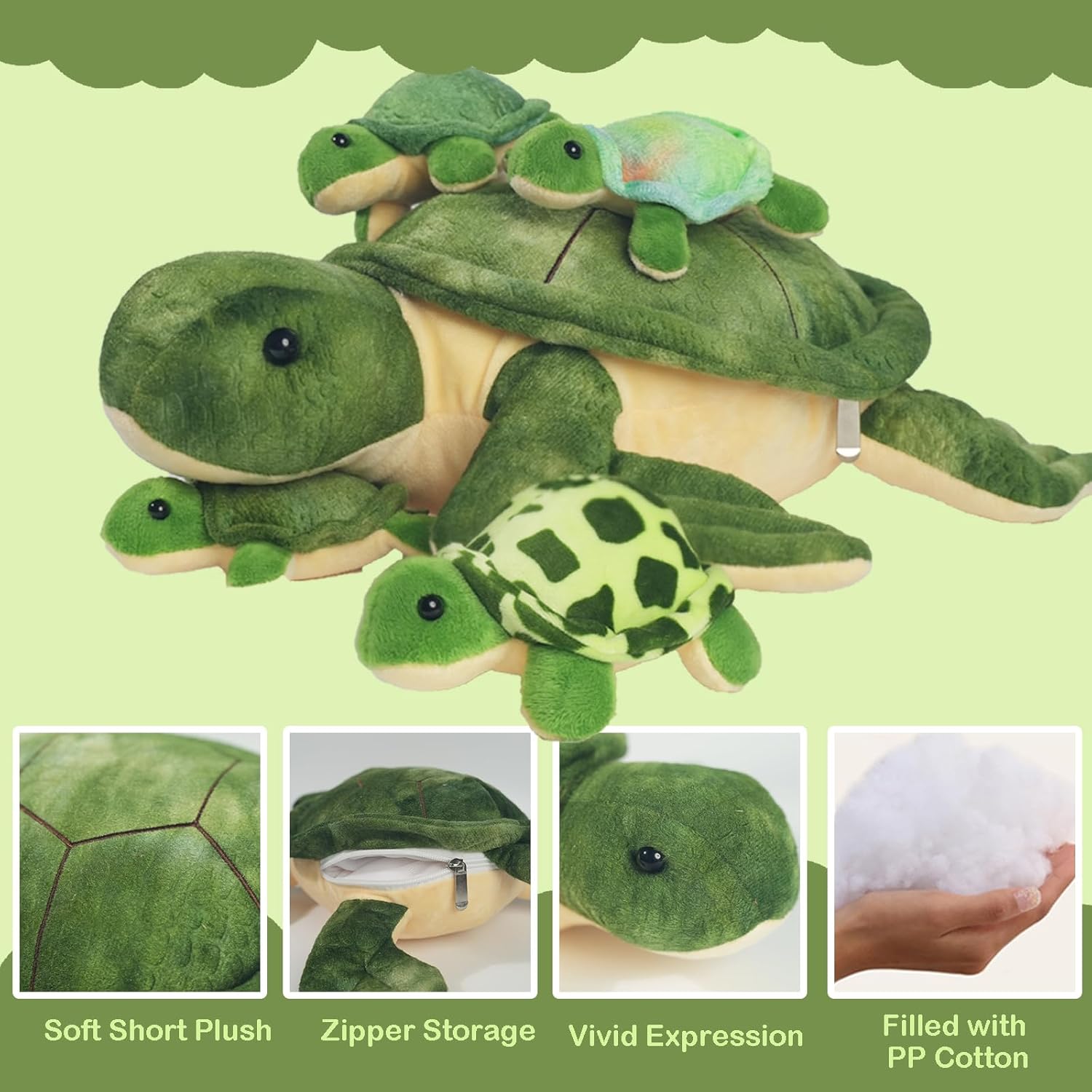 5 Piece Turtle Plush Toy Set with Hidden Babies