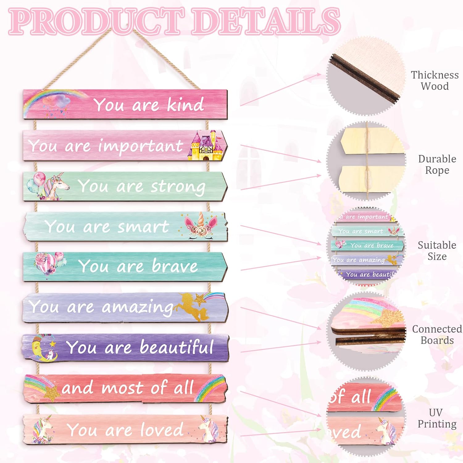 Yookeer 9 Piece Pink Wall Art for Girls