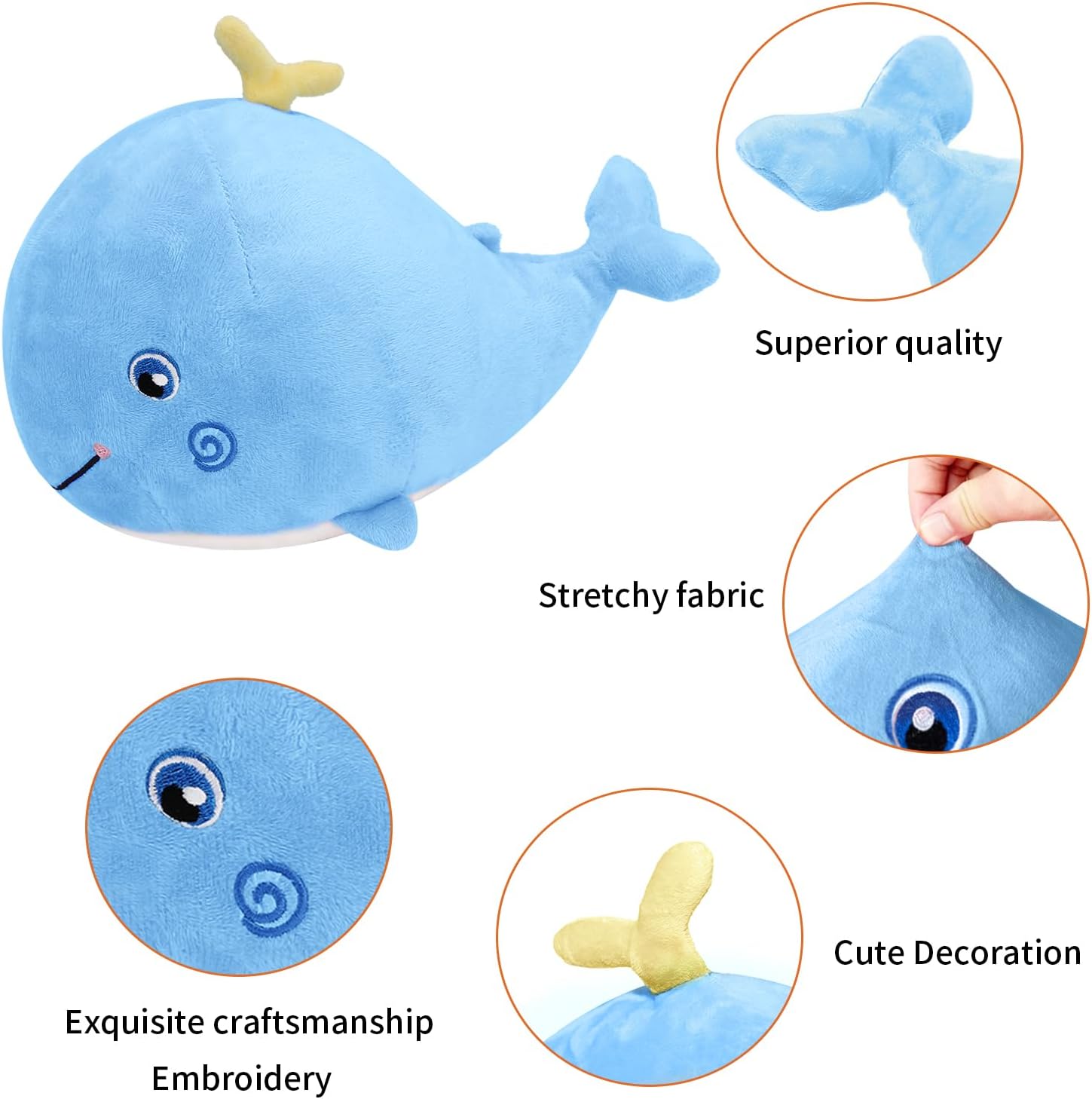MUPI Blue Whale Plush Pillow Toy