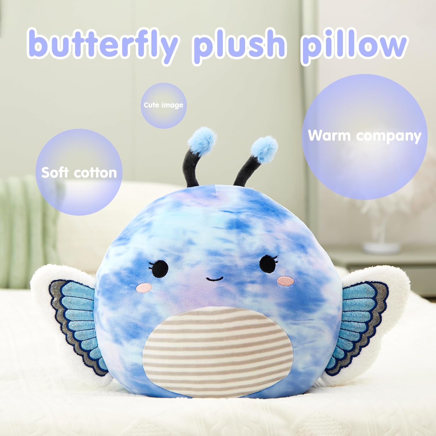 Blue Butterfly Plush Pillow Toy