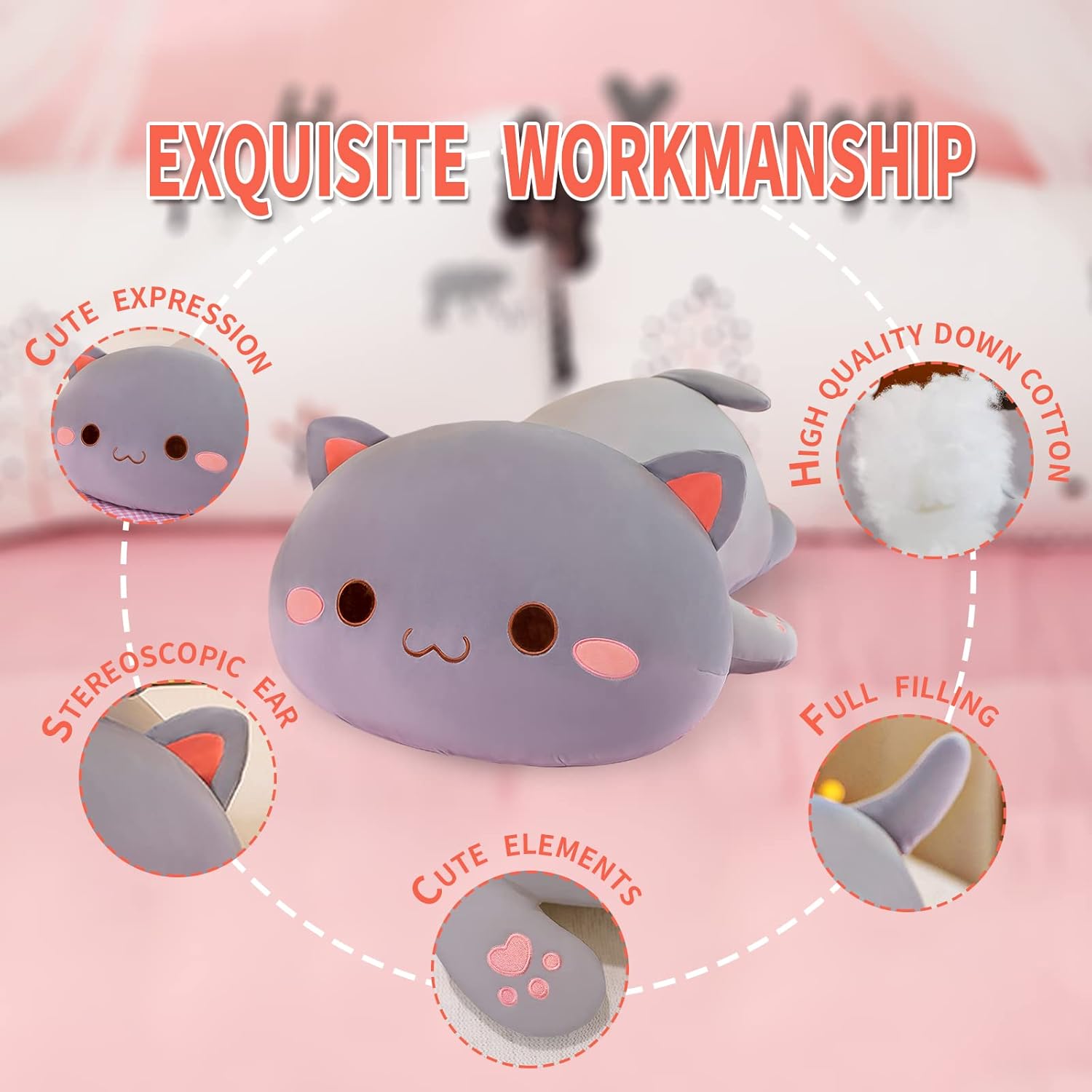 FUYU Kawaii Cat Plush Pillow Toy