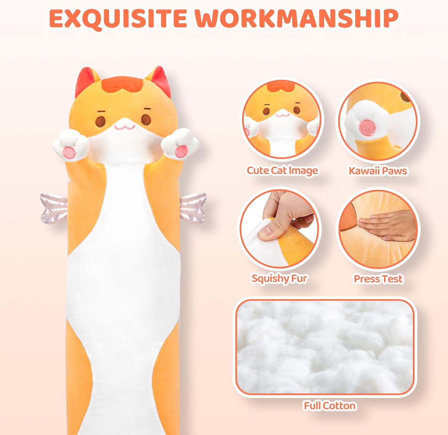 Long Cat Plush Body Pillow Cute Kitten Doll Toy