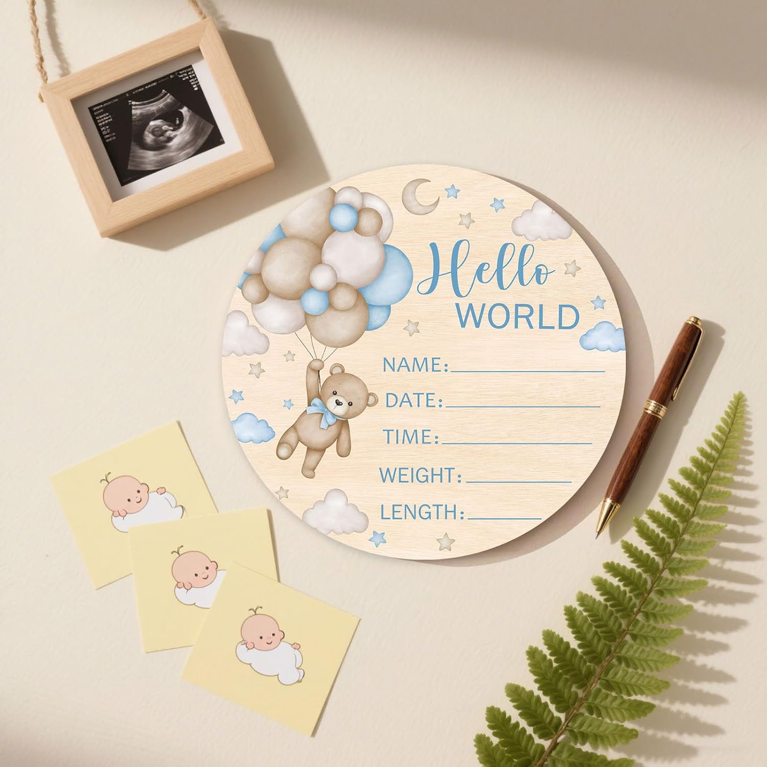 Andrain Double-Sided Wooden Baby Sign