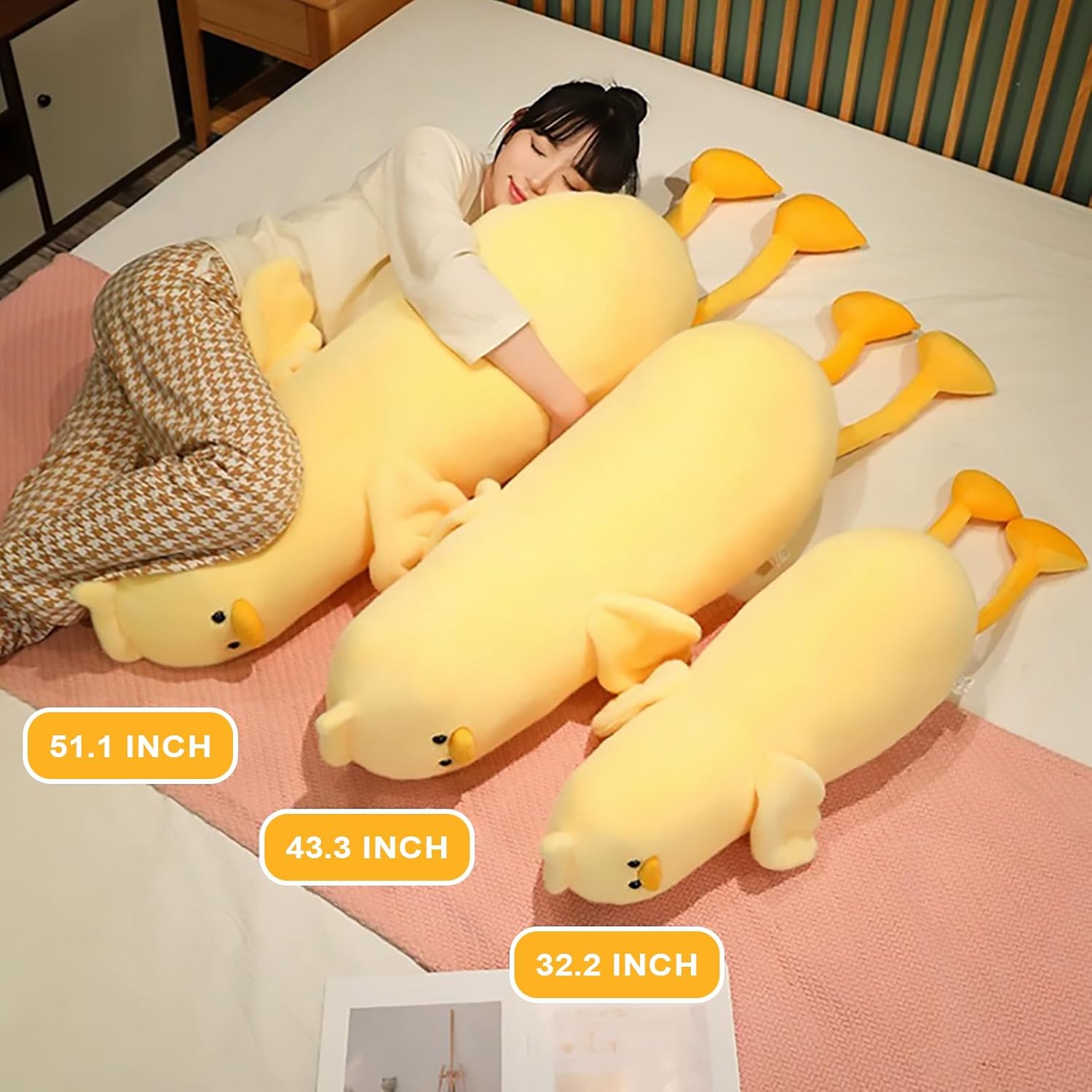 PEACH CAT Long Duck Plush Pillow Cute Stuffed Animal Toy for Kids