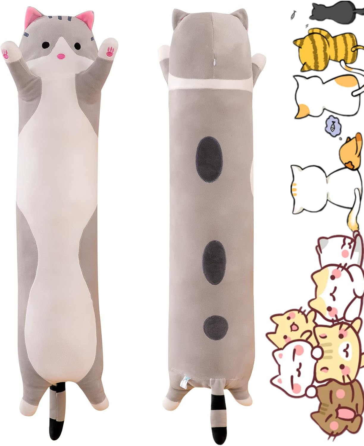 Rexinc Long Gray Cat Plush Pillow Toy
