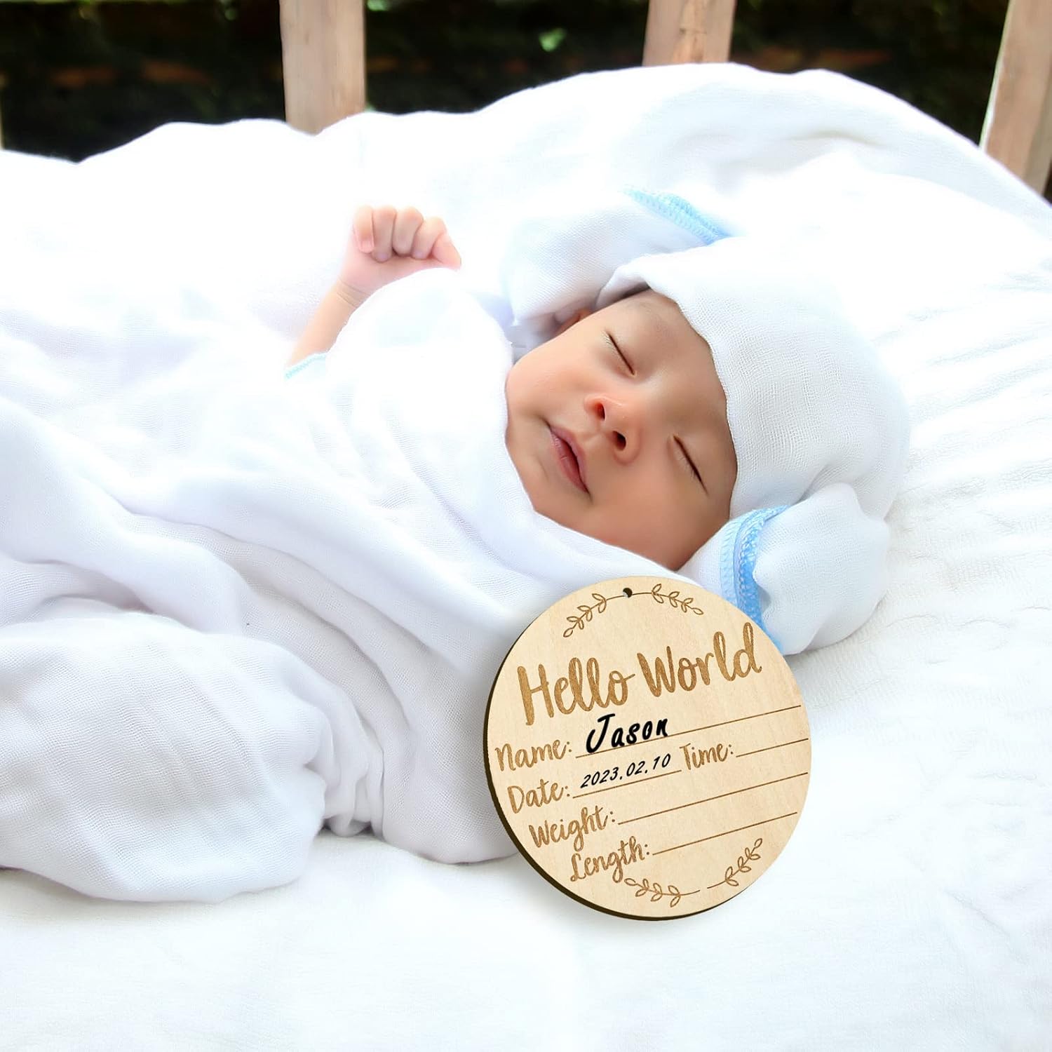 Baby Announcement Sign with Handprint and Footprint Space
