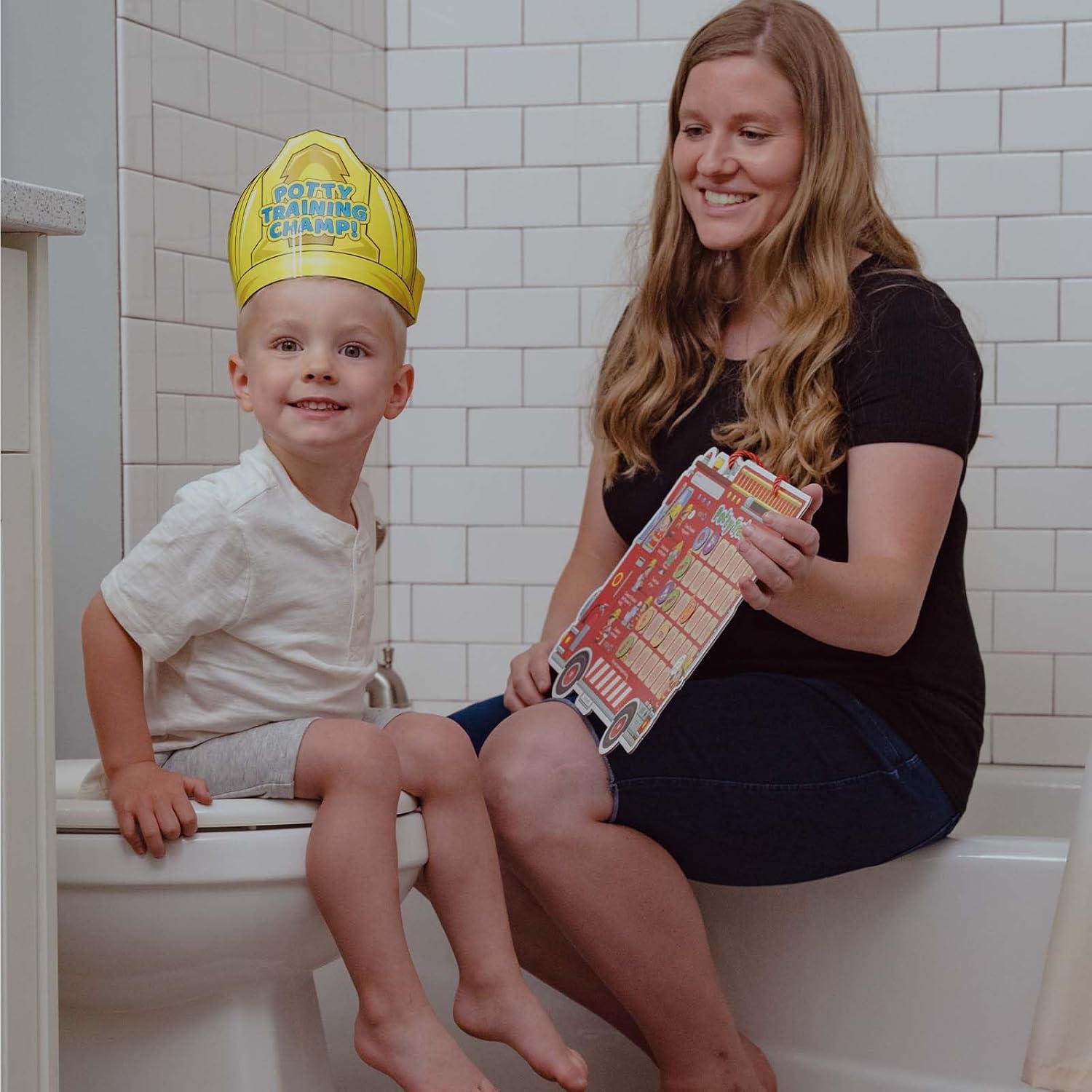Potty Training Chart with Fireman Stickers and Crown for Toddlers