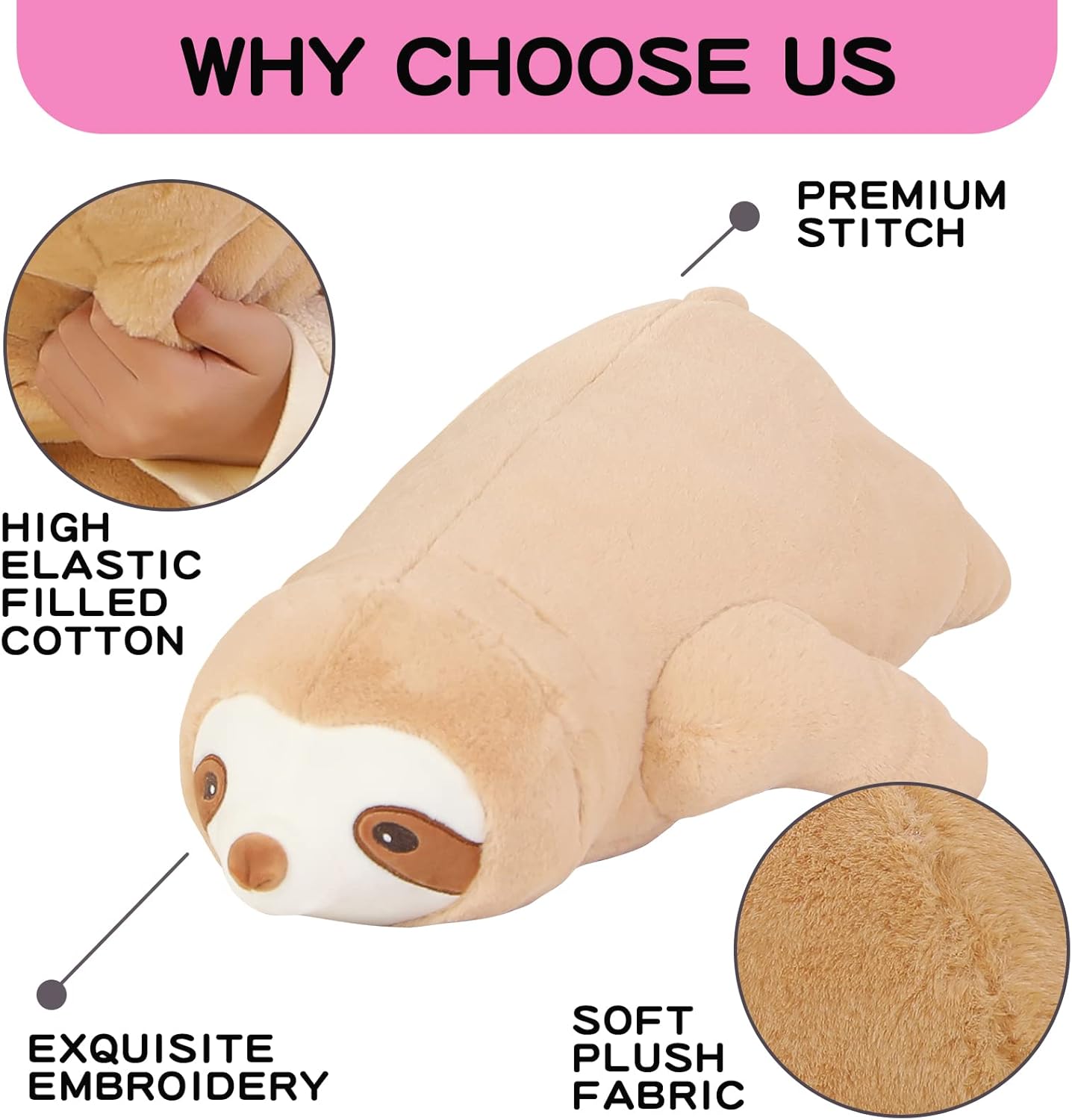 24 Inch Giant Sloth Plush Pillow Toy