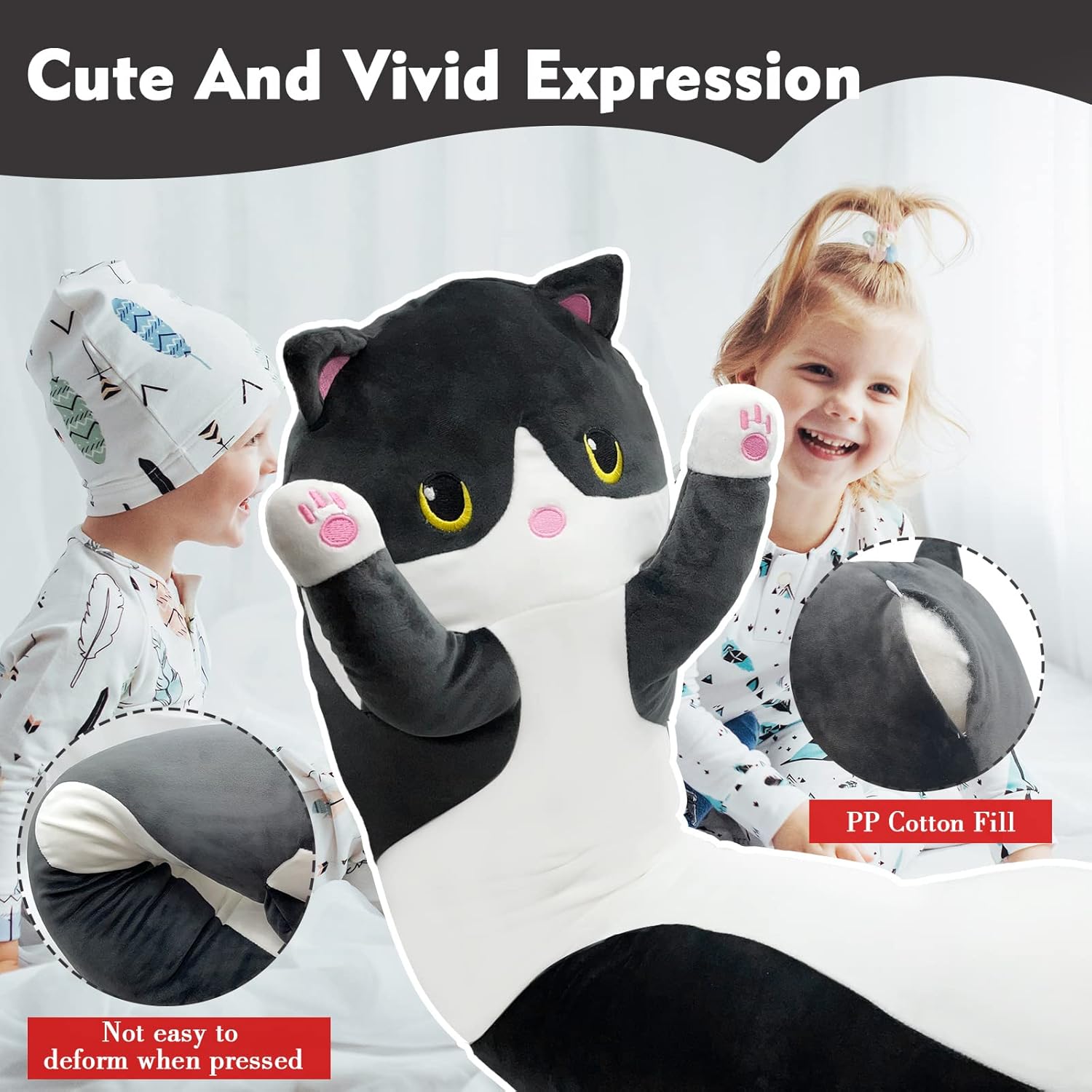 Kawaii Long Cat Plush Pillow for Kids