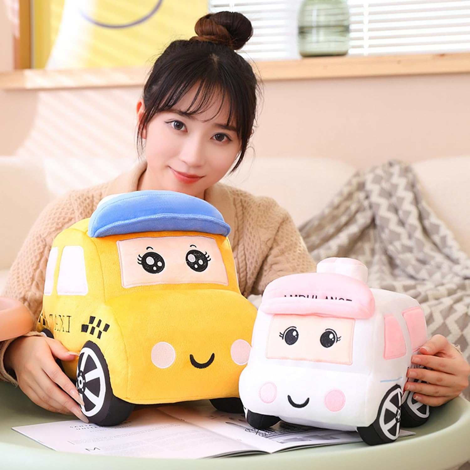 3D Cartoon Ambulance Plush Pillow Toy