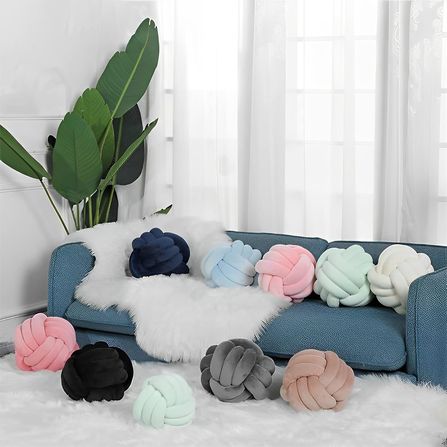 KEBAIHUA Knot Ball Pillow Round Plush Throw Cushion
