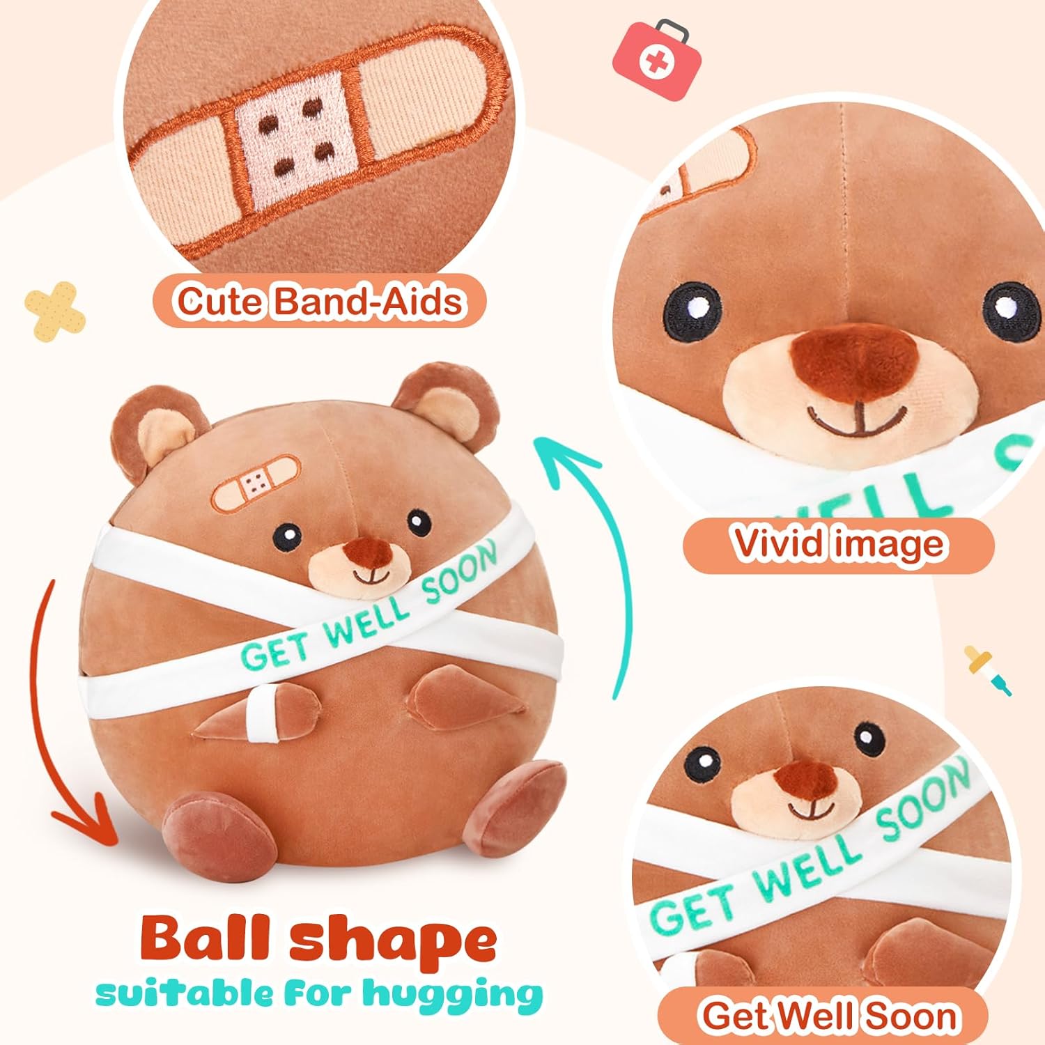 Get Well Soon Teddy Bear Plush Pillow