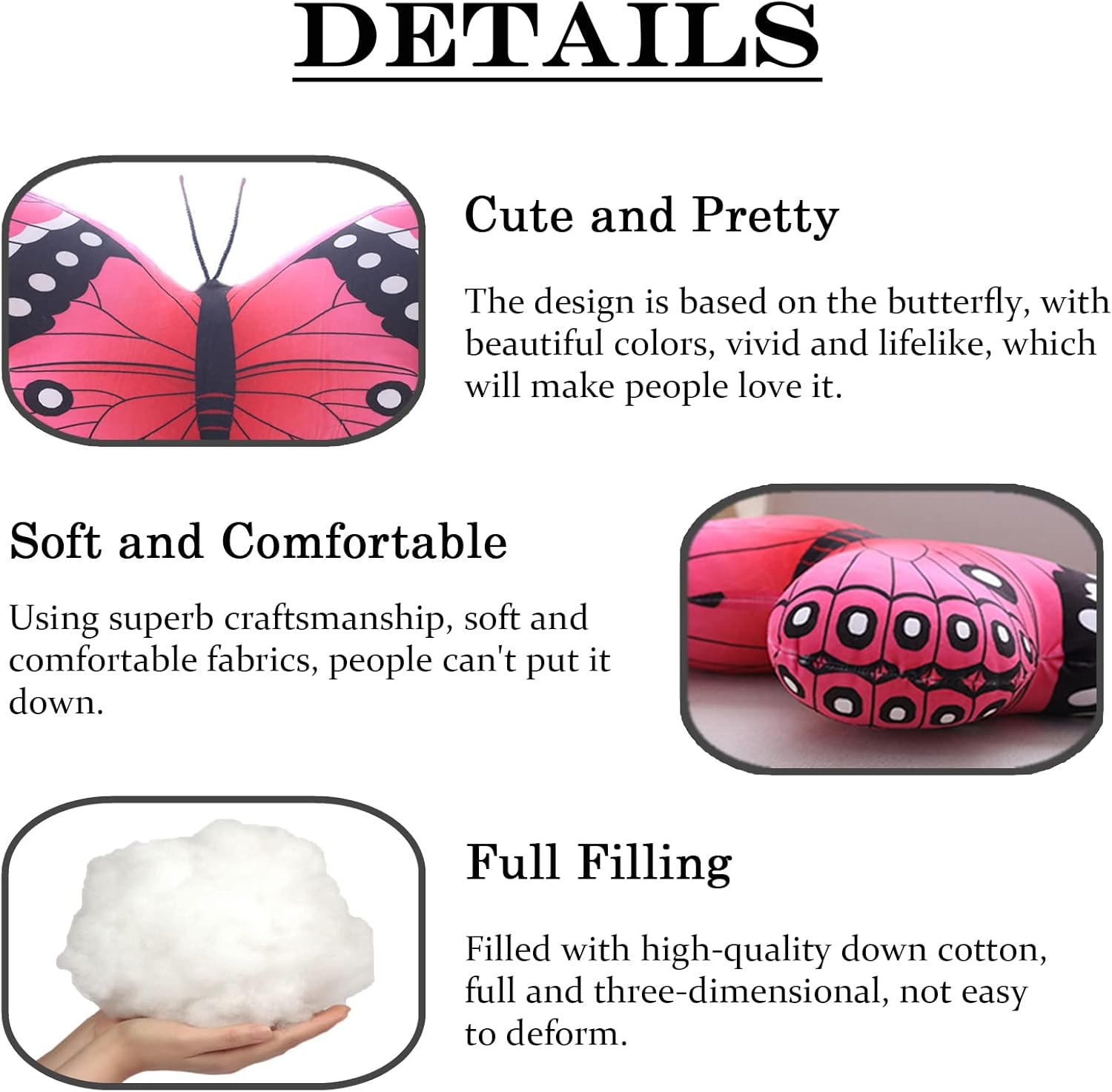 Butterfly Plush Pillow Kawaii Toy Pink 16x12 Inch