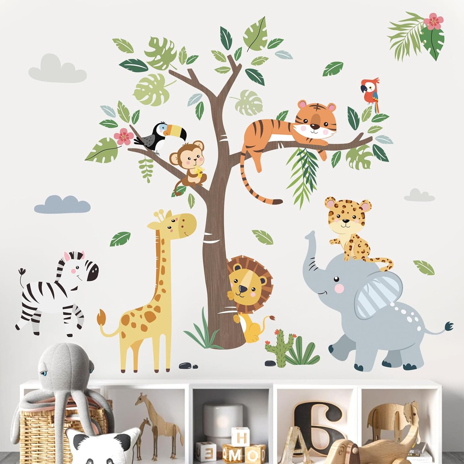 Jungle Animals Tree Wall Decals for Kids Room and Nursery
