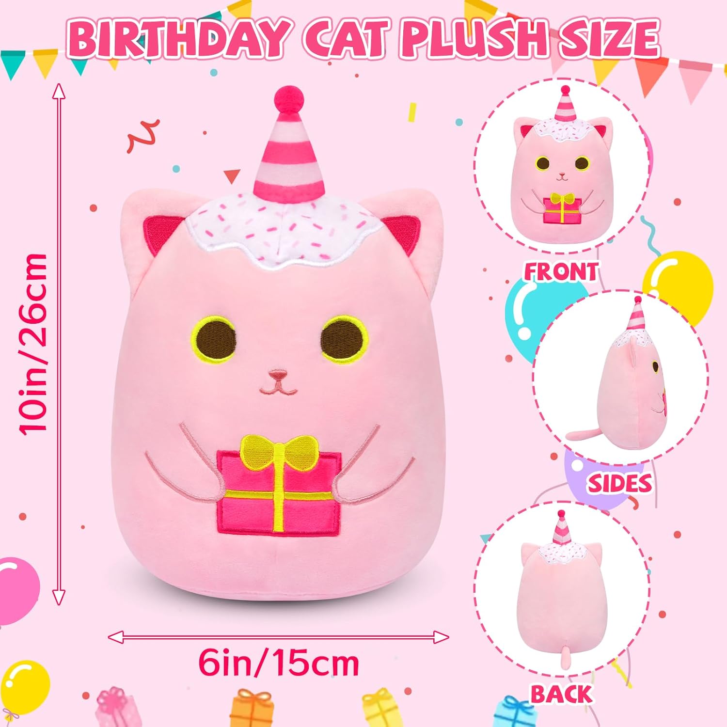 Pink Cat Plush 8 Inch Birthday Pillow Toy