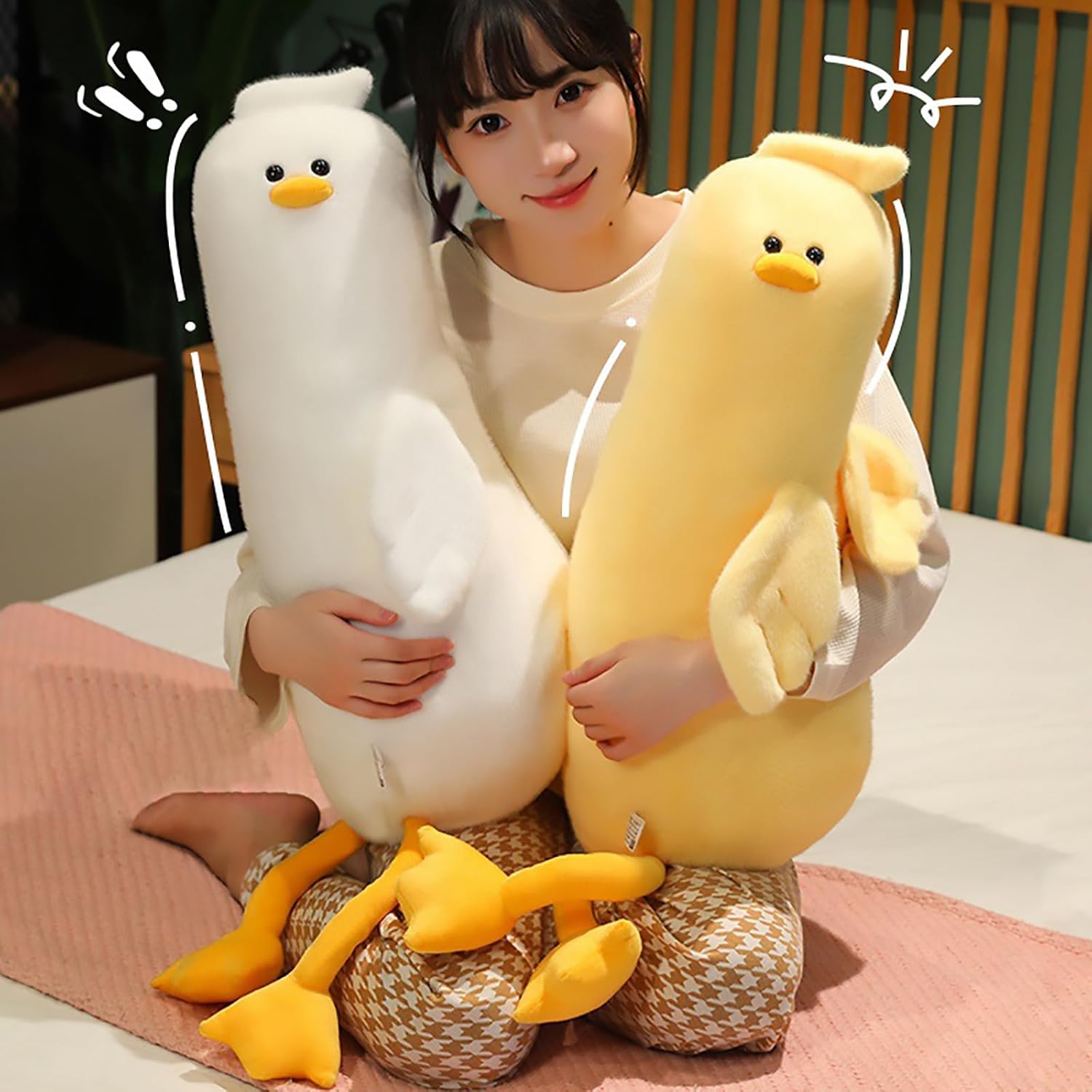 PEACH CAT Long Duck Plush Pillow Cute Stuffed Animal Toy for Kids