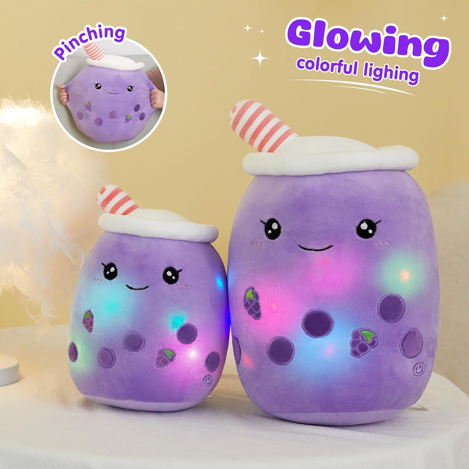 Light Up Purple Boba Pillow Toy