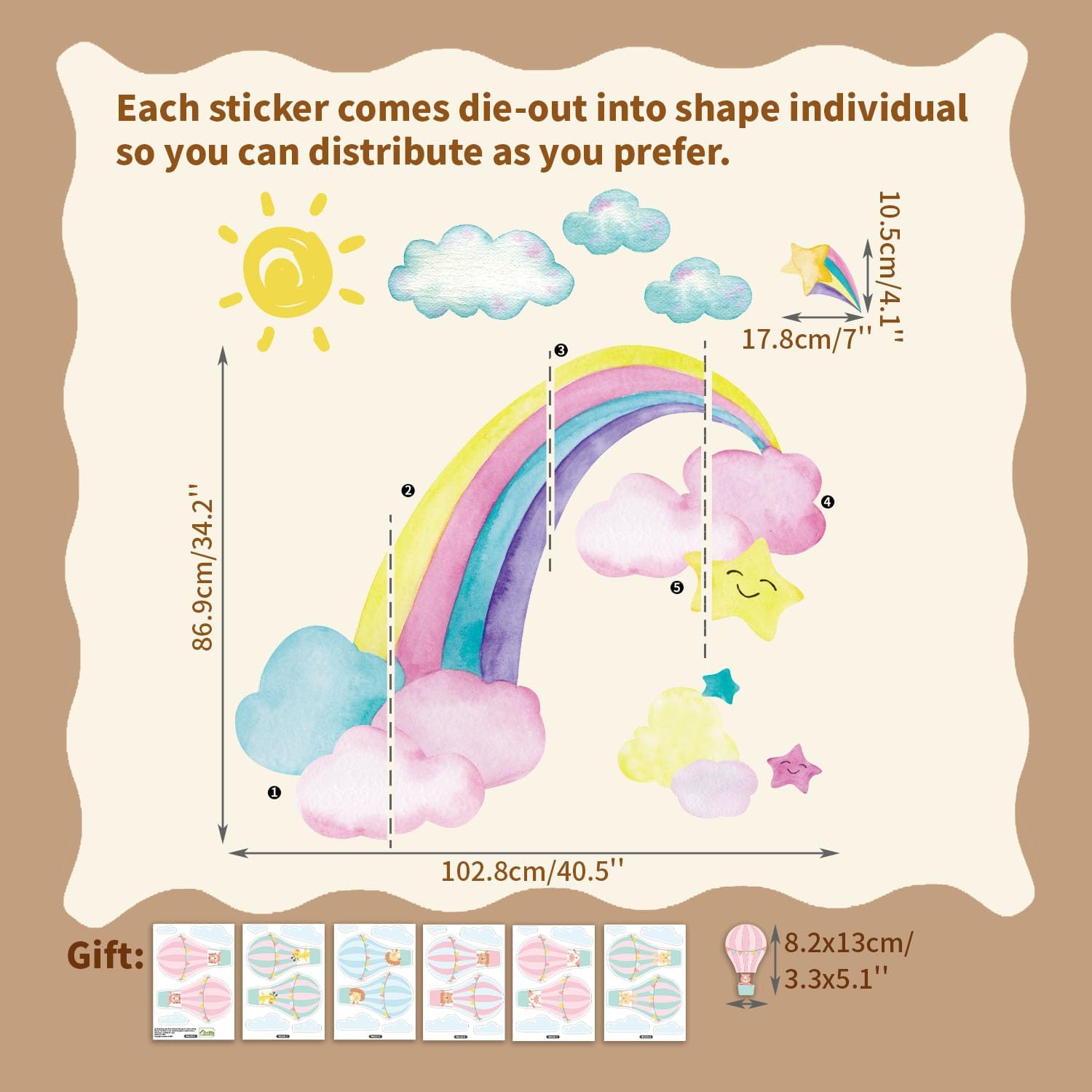 vibrant rainbow wall decal for baby nursery