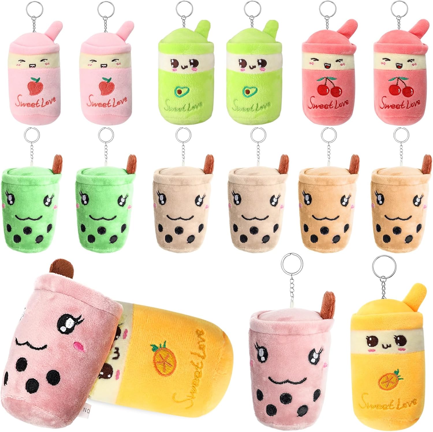 Jerify 16 Pcs Bubble Tea Plush Keychains