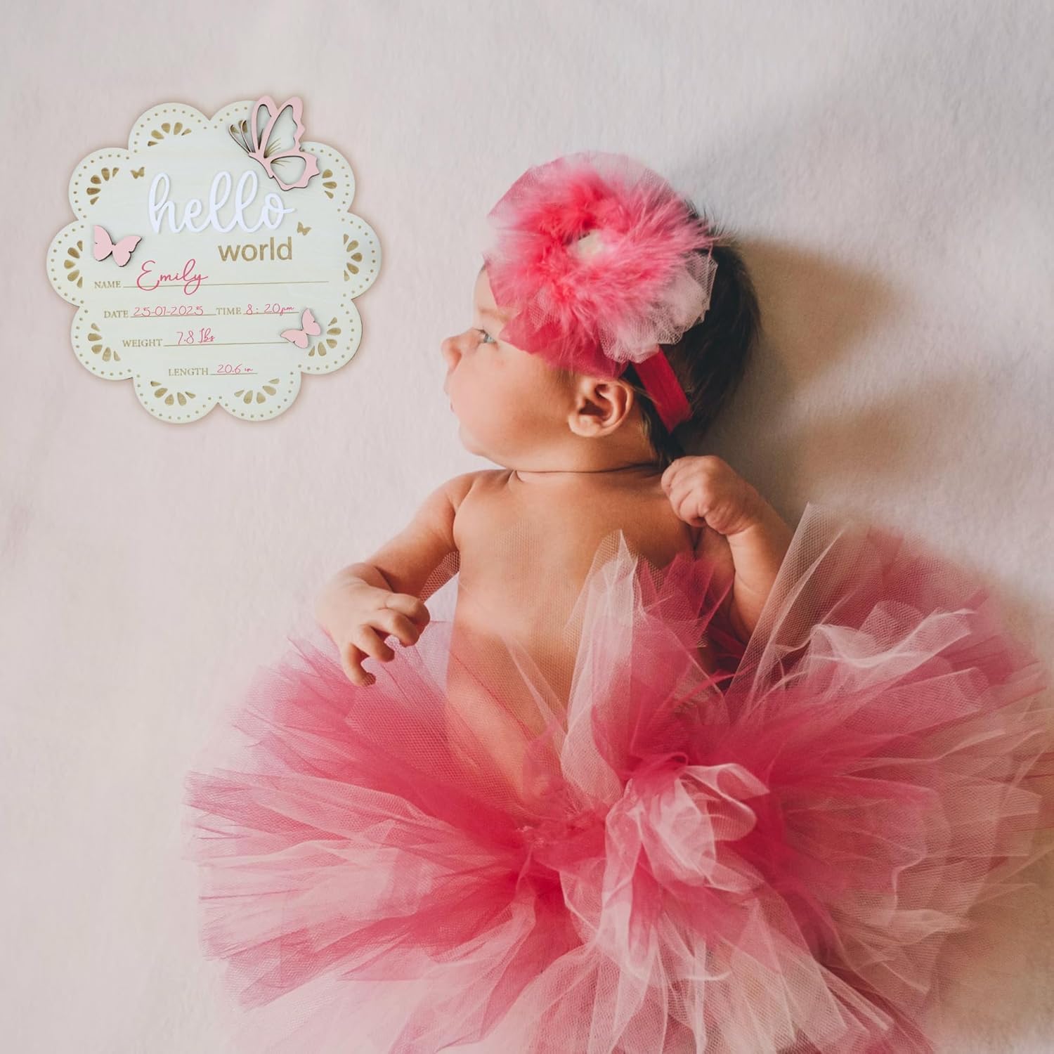 Wooden Baby Announcement Sign Butterfly 1