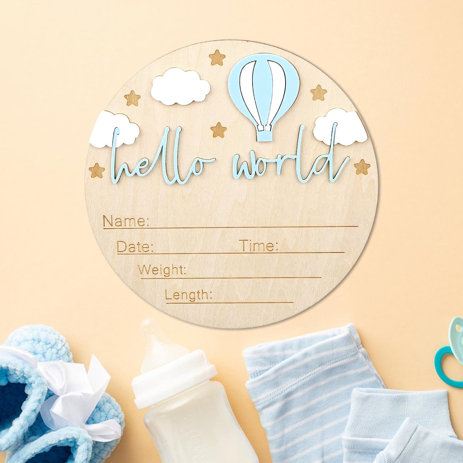 Wooden Baby Welcome Sign with Hello World