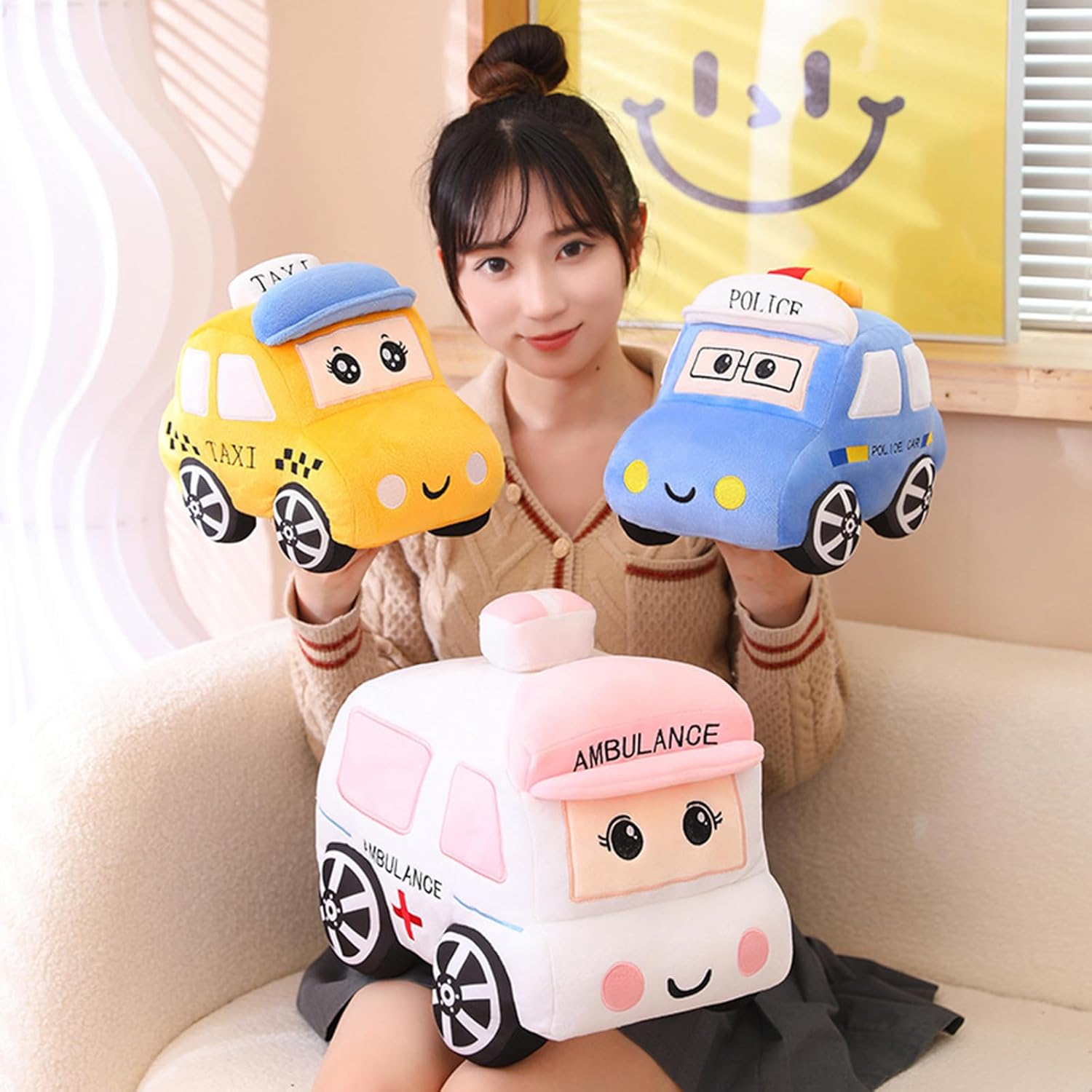 3D Cartoon Ambulance Plush Pillow Toy