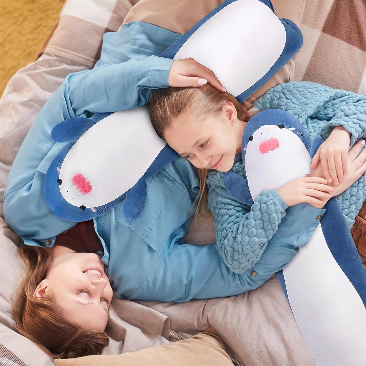 Cute Blue Shark Plush Pillow for Hugging