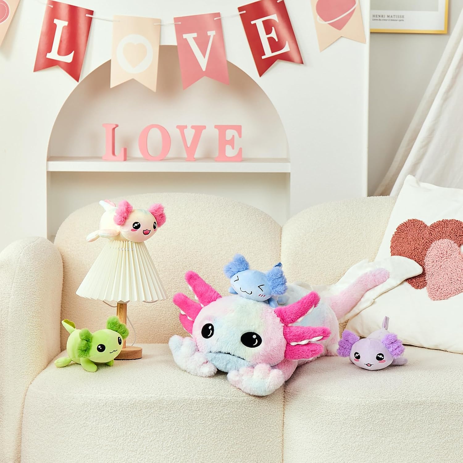 Glow Axolotl Plush Pillow with 4 Babies
