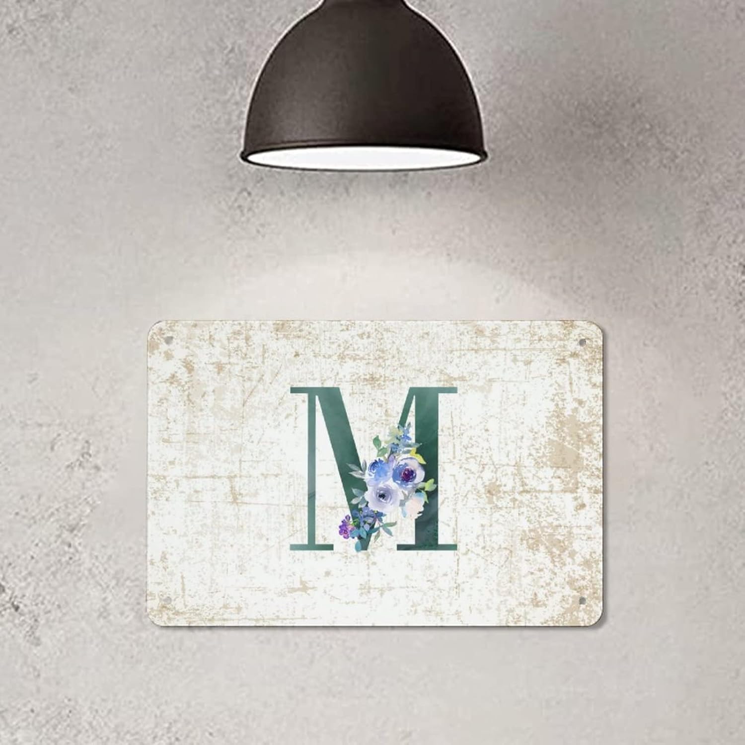 Floral Monogram Letter M Dark Green Tin Sign