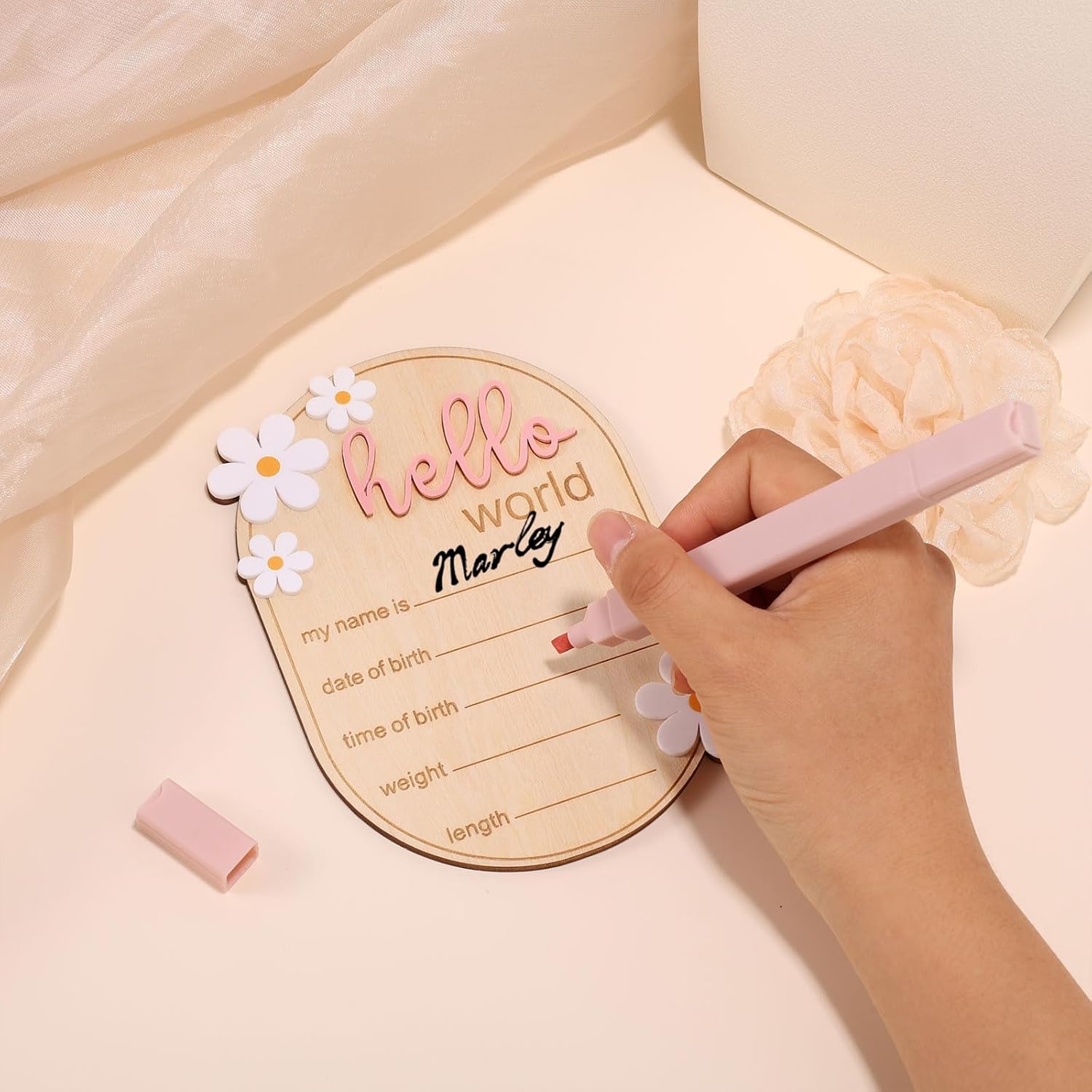 Wooden Hello World Baby Announcement Sign