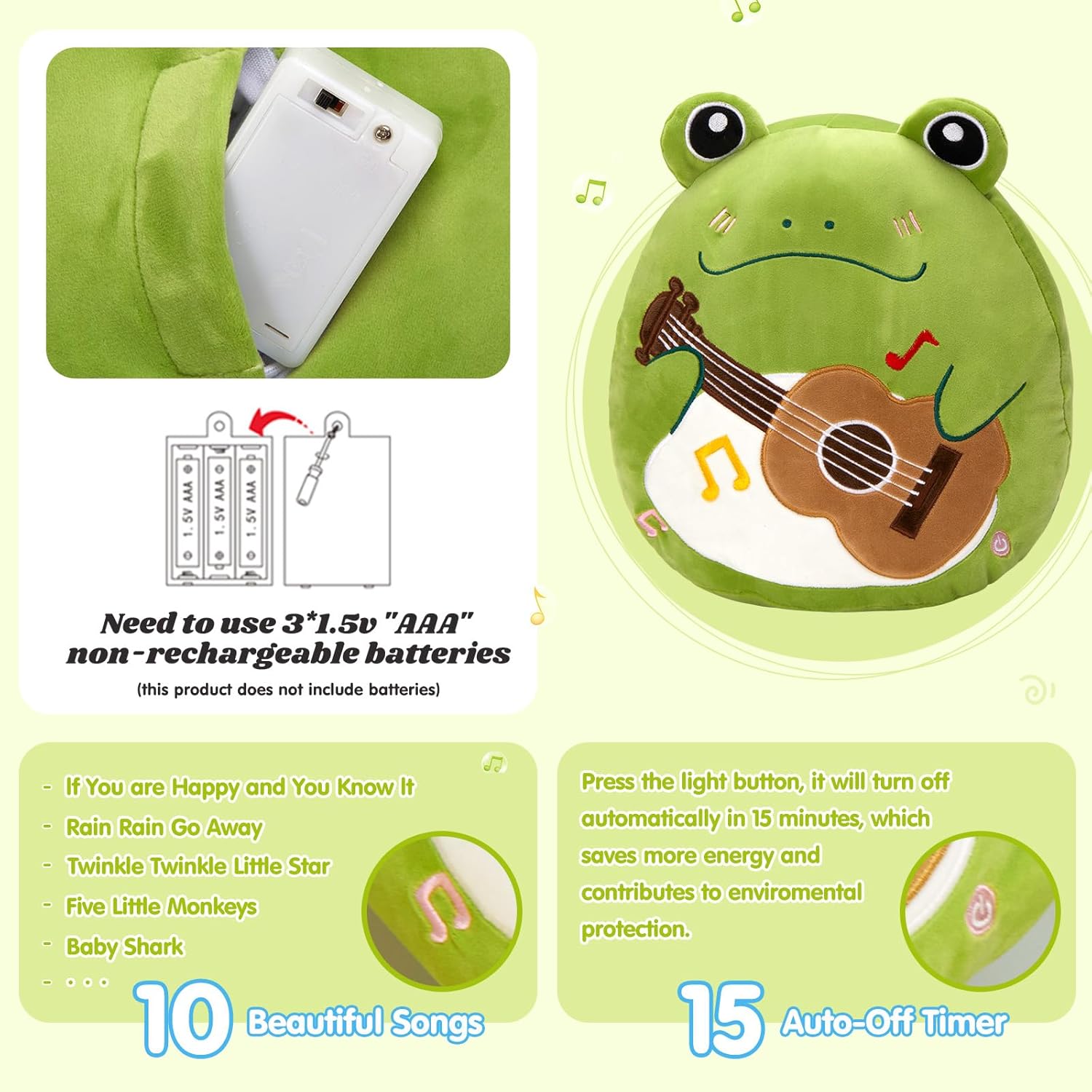 Light Up Singing Frog Plush Pillow