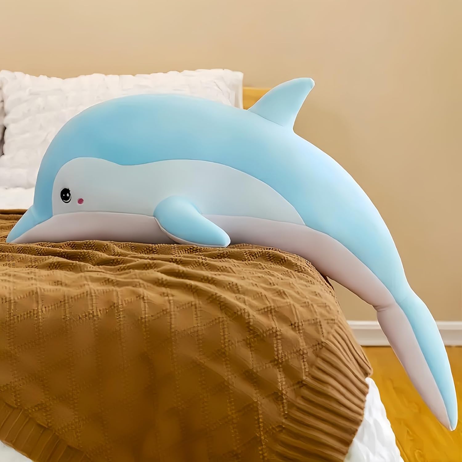 RYOLOY Giant Blue Dolphin Plush Pillow