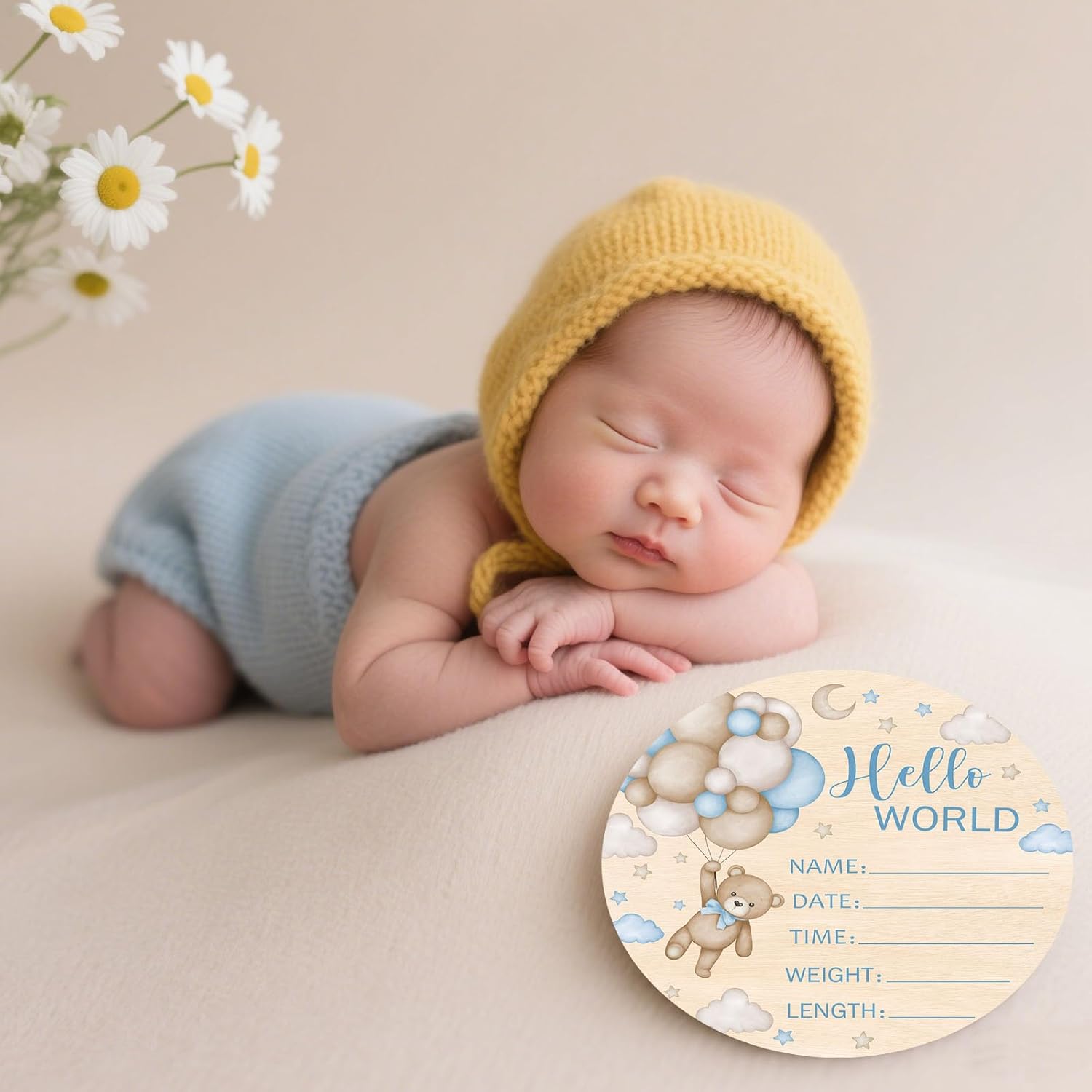 Andrain Double-Sided Wooden Baby Sign