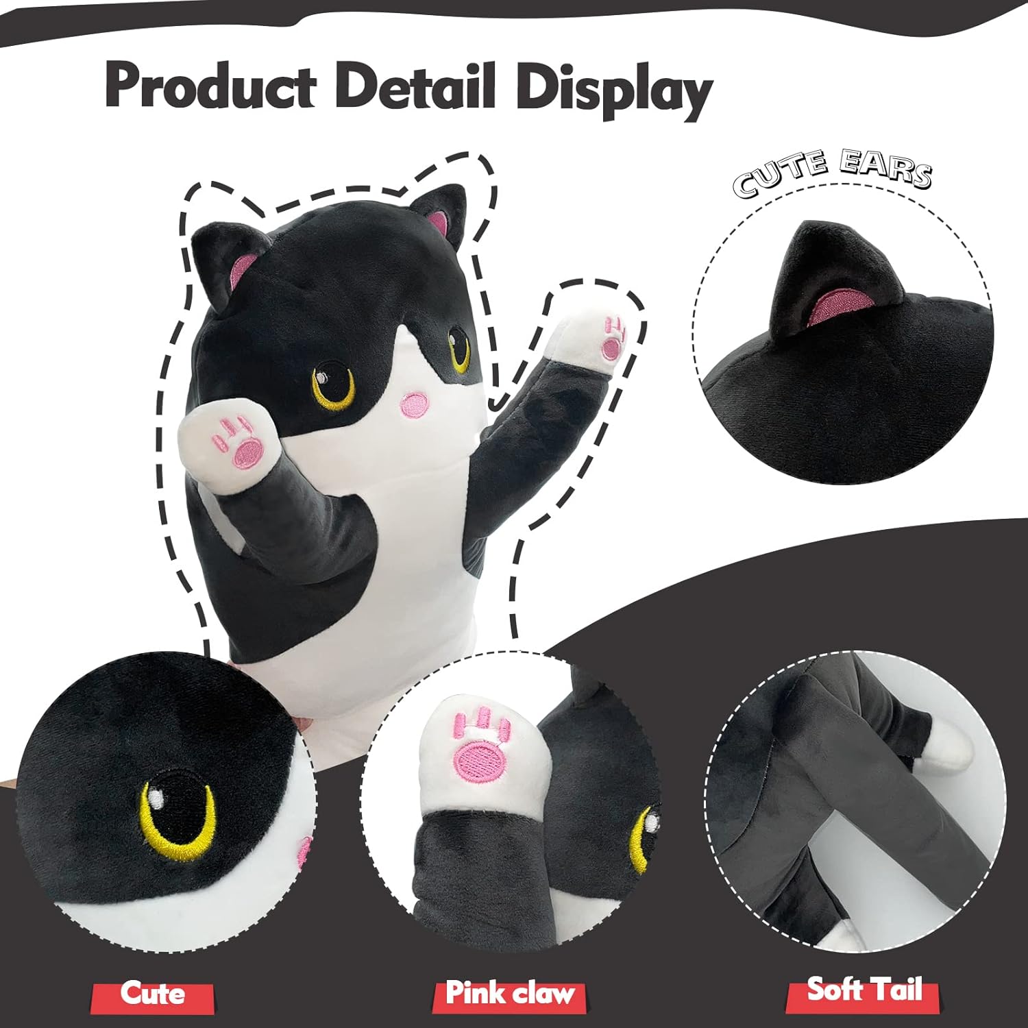 Kawaii Long Cat Plush Pillow for Kids