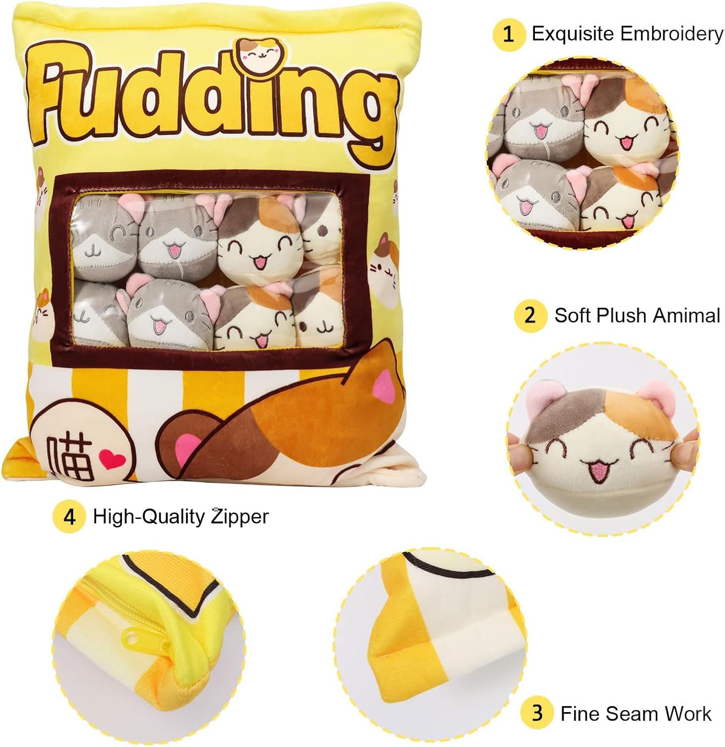 Cute Plush Pillow with 8 Fluffy Cat Toys