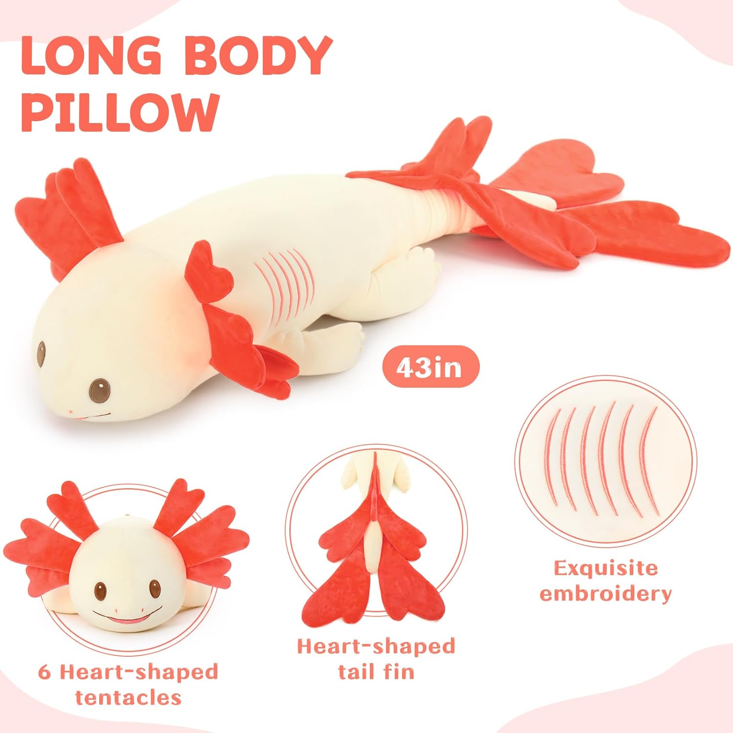 Axolotl Plush Throw Pillow for Kids and Adults