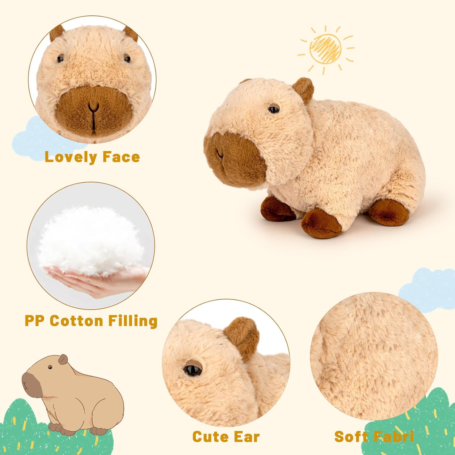 Capybara Plushie Pillow for Kids 9 Inch