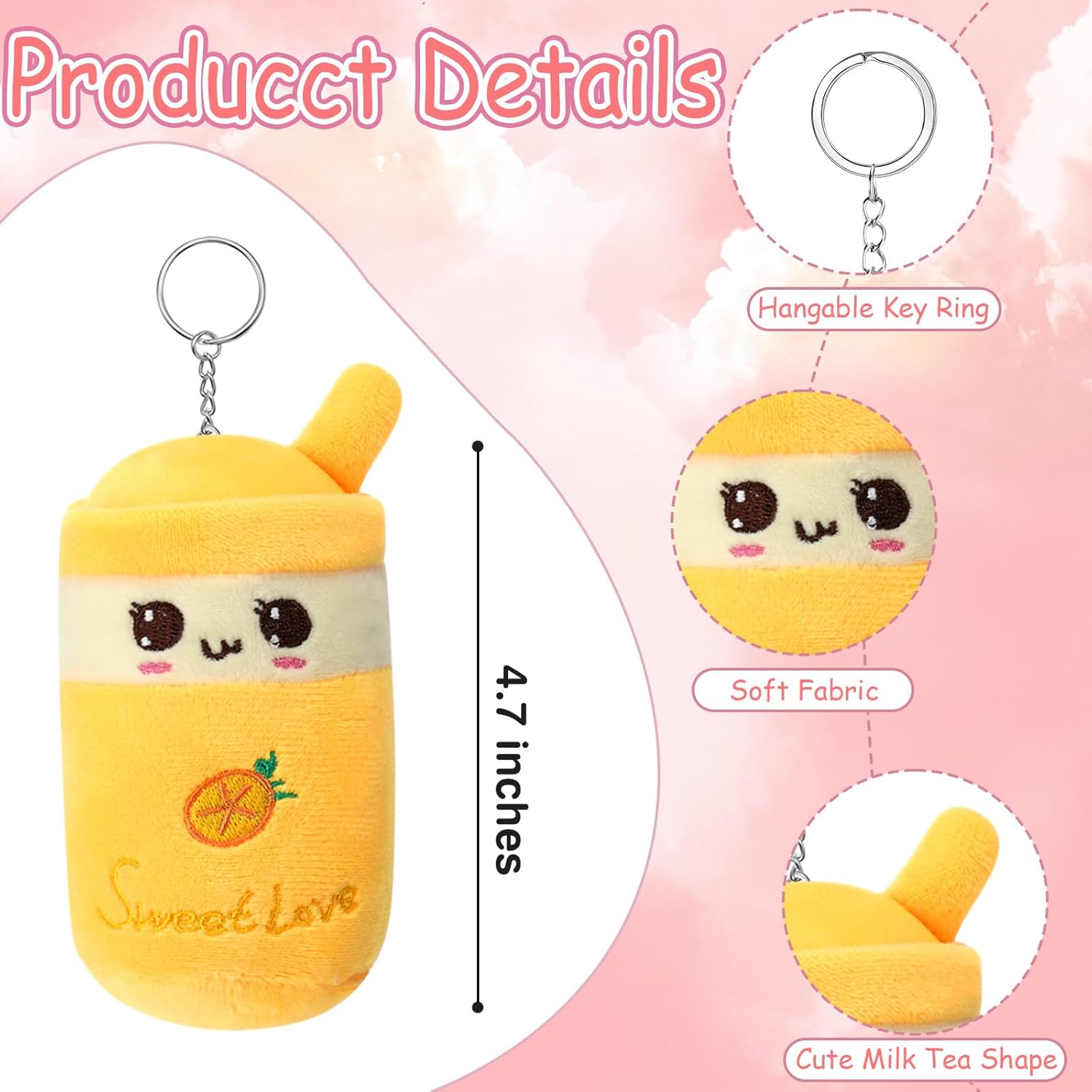 Jerify 16 Pcs Bubble Tea Plush Keychains