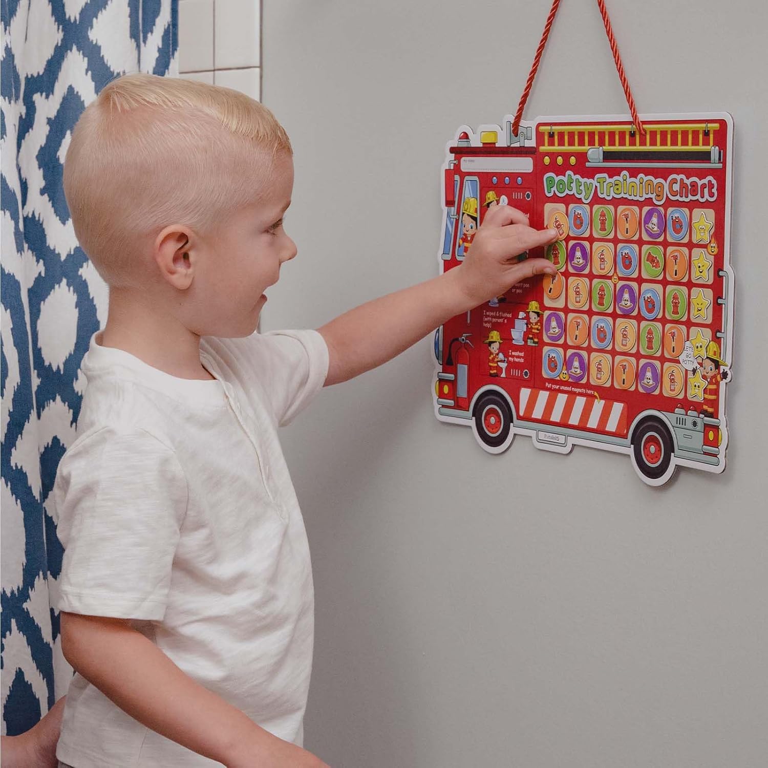 Potty Training Chart with Fireman Stickers and Crown for Toddlers