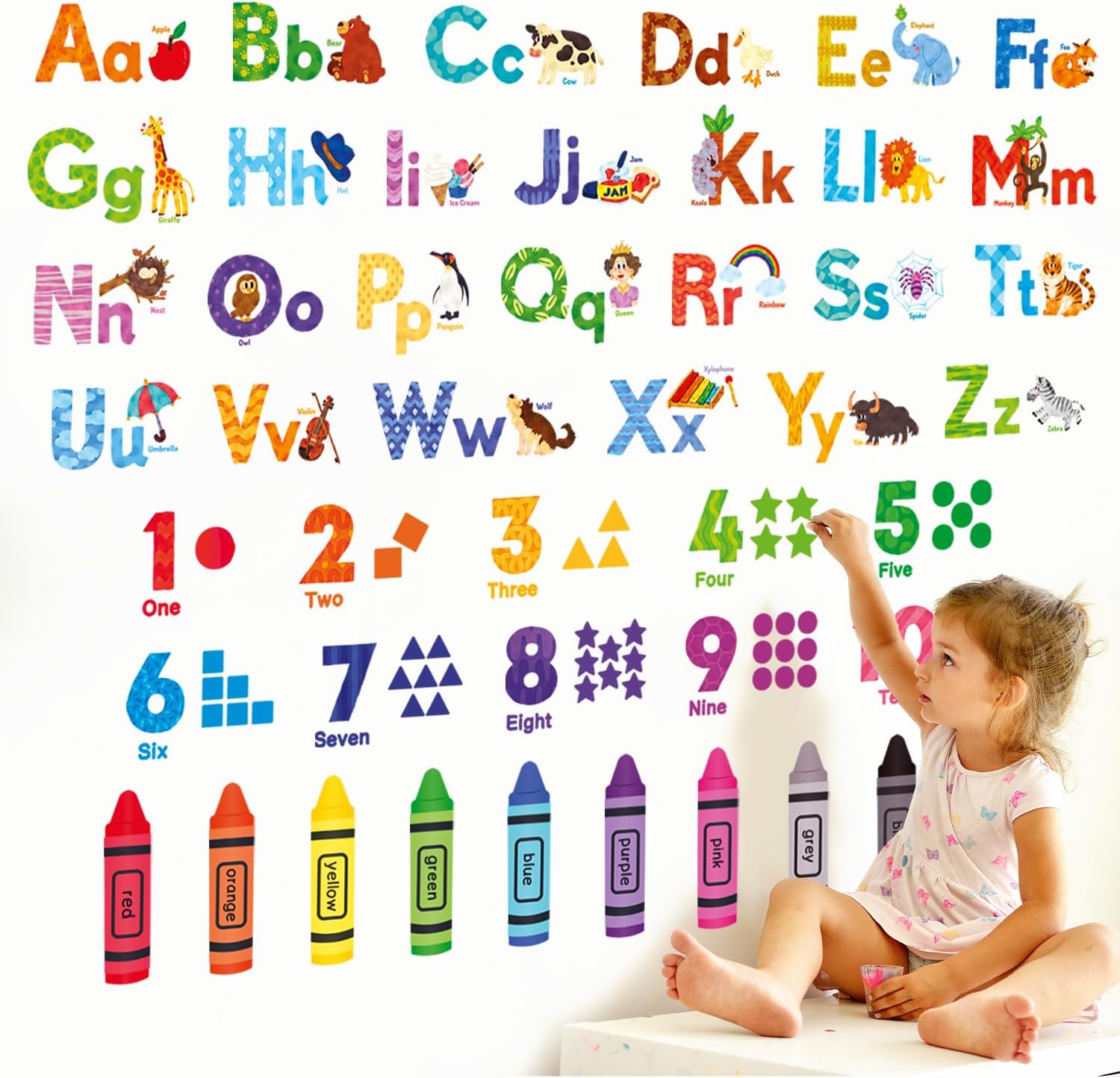 DECOWALL Animal Alphabet Numbers Wall Stickers
