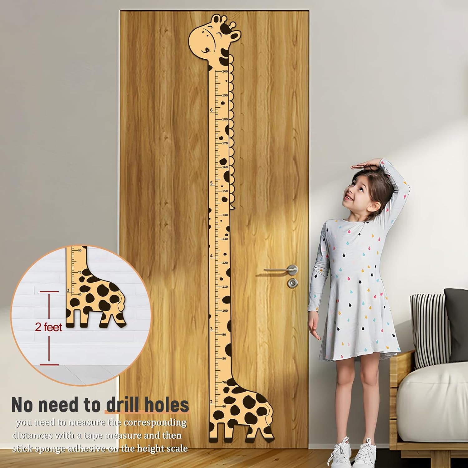 Wooden Growth Chart with Giraffe Design
